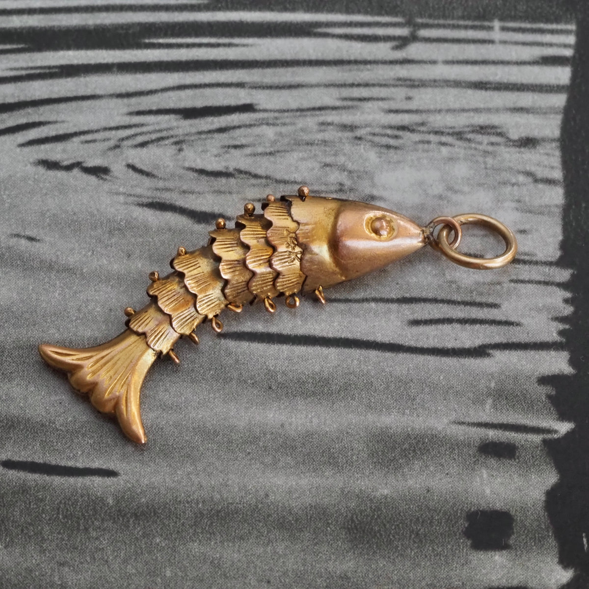 Vintage Articulated Fish 14k Gold Pendant