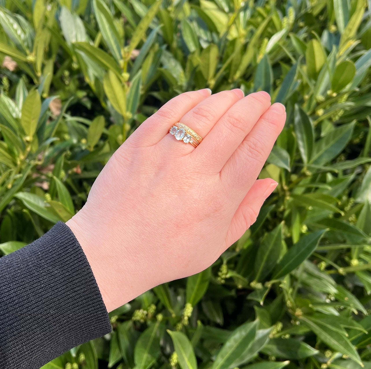 Vintage Aquamarine Trilogy 14k Gold Ring