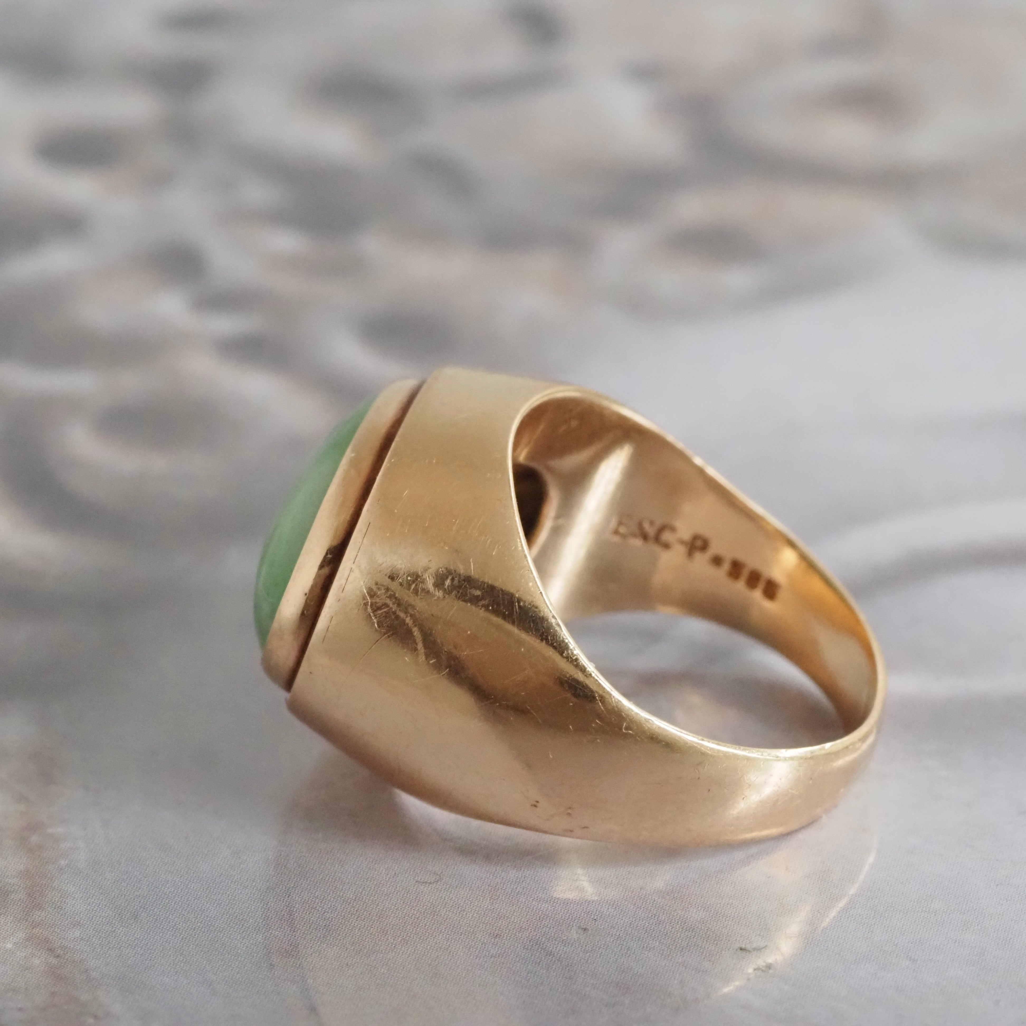 Vintage Mid Century 14k Gold Jadeite Bezel Set Ring