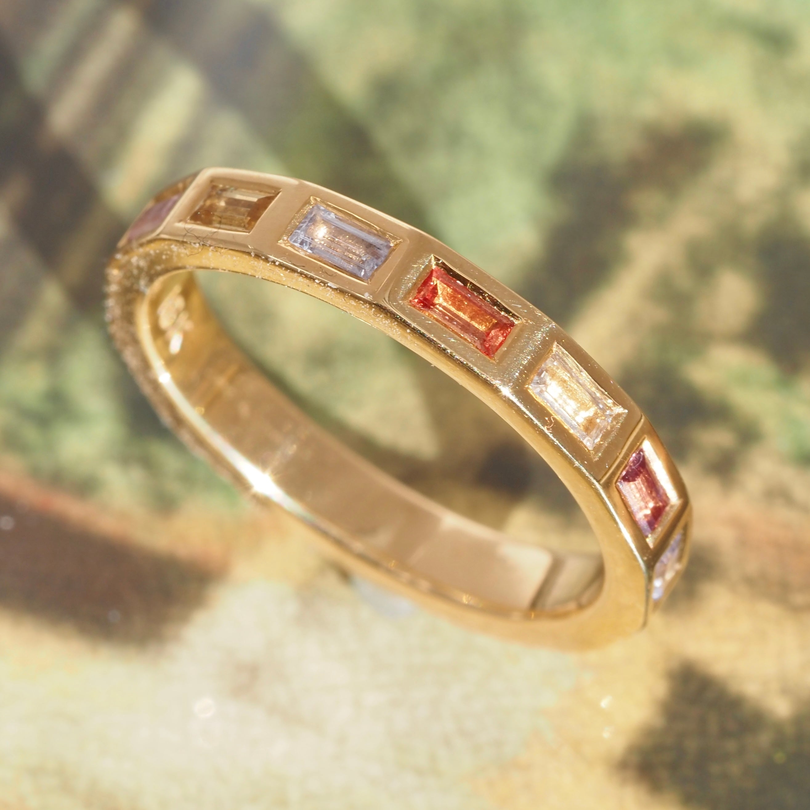 18k Gold Sunset Colored Sapphire Eternity Band