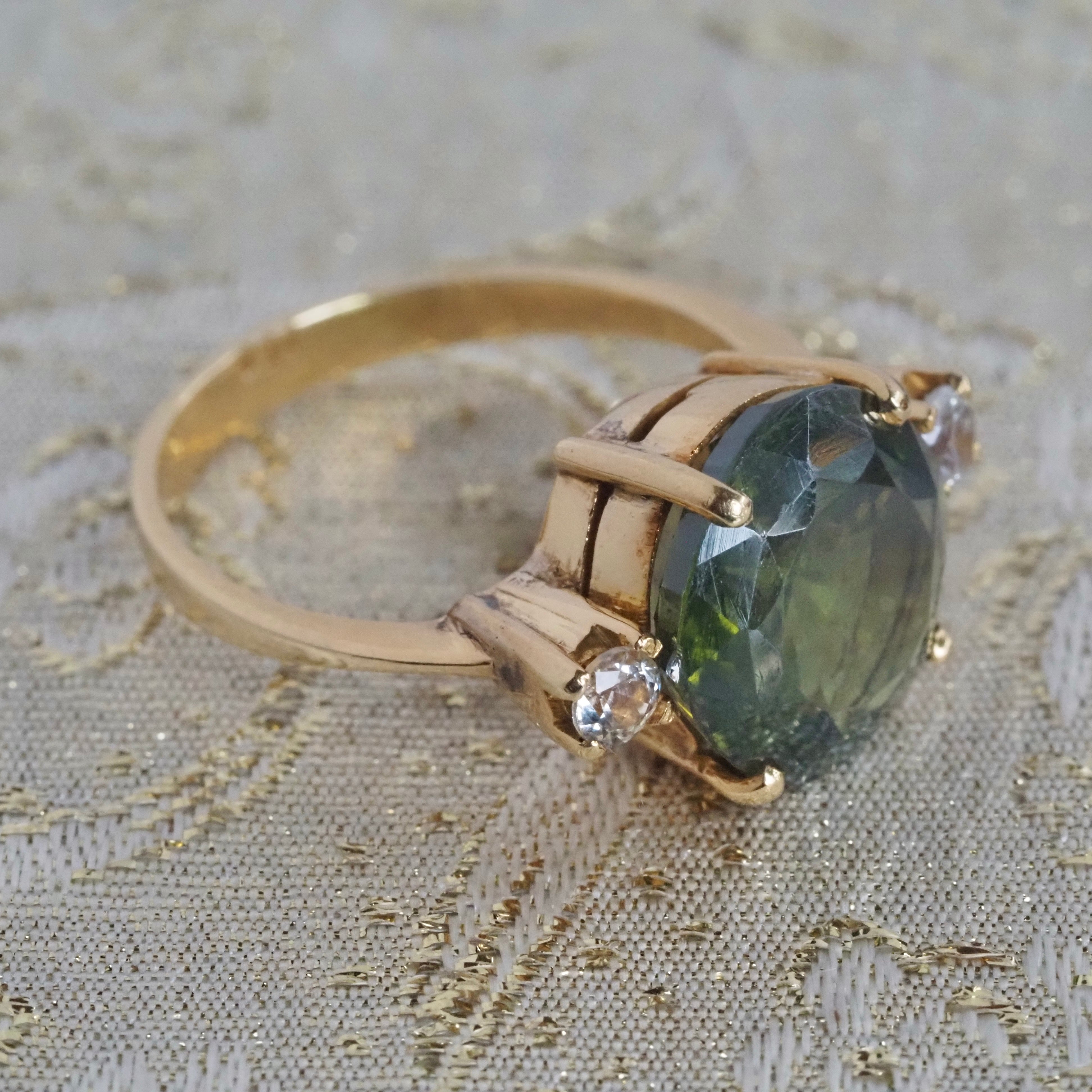 Vintage Chrysoberyl Diamond 18k Gold Ring