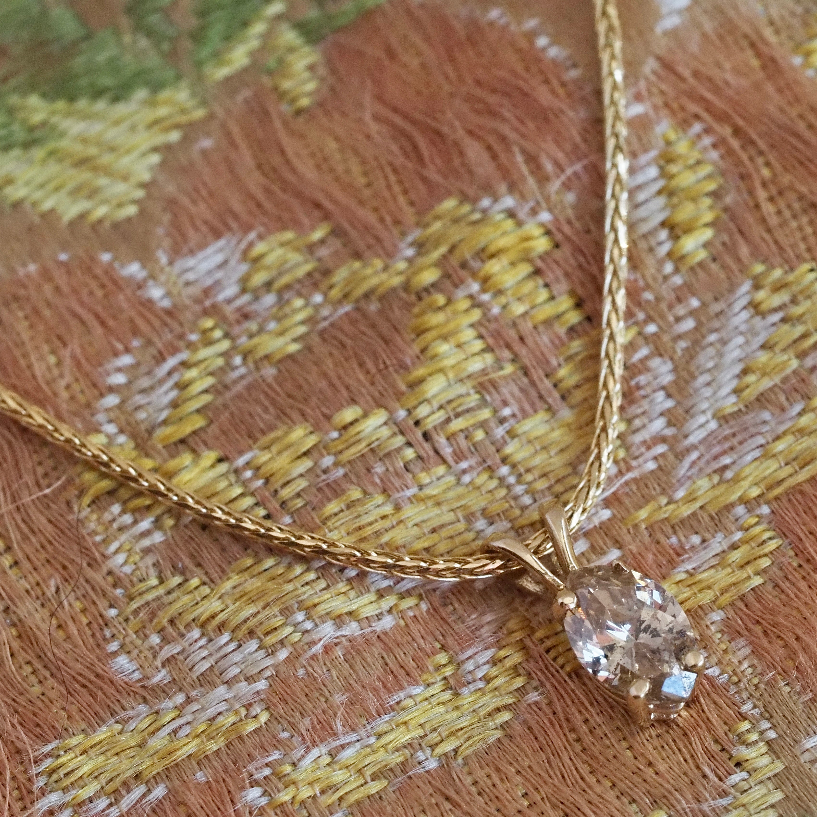 Vintage Light Brown Marquise Cut Diamond in 14k Gold on 14k Gold Wheat Chain
