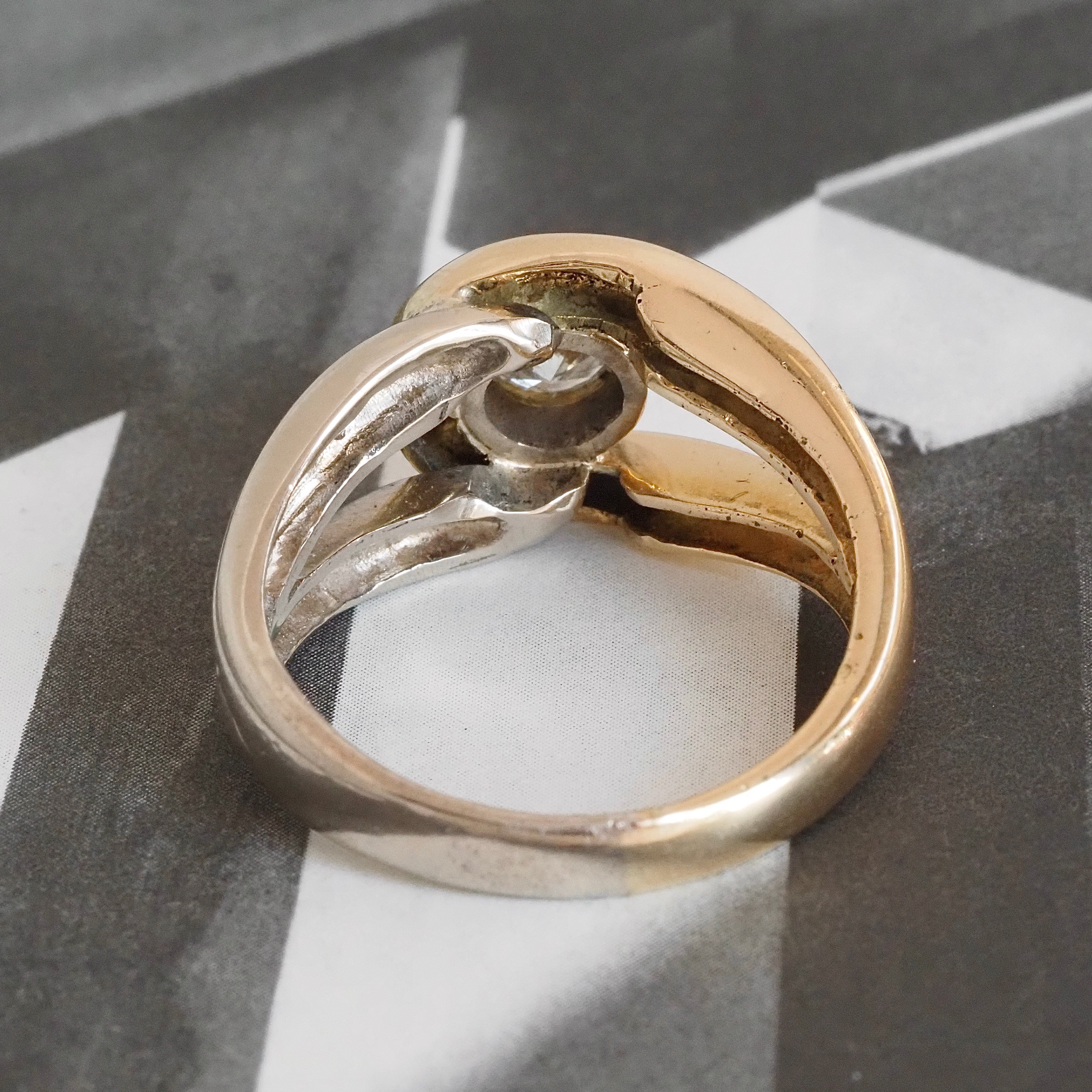 Vintage Diamond White and Yellow 14k Gold Knot Ring