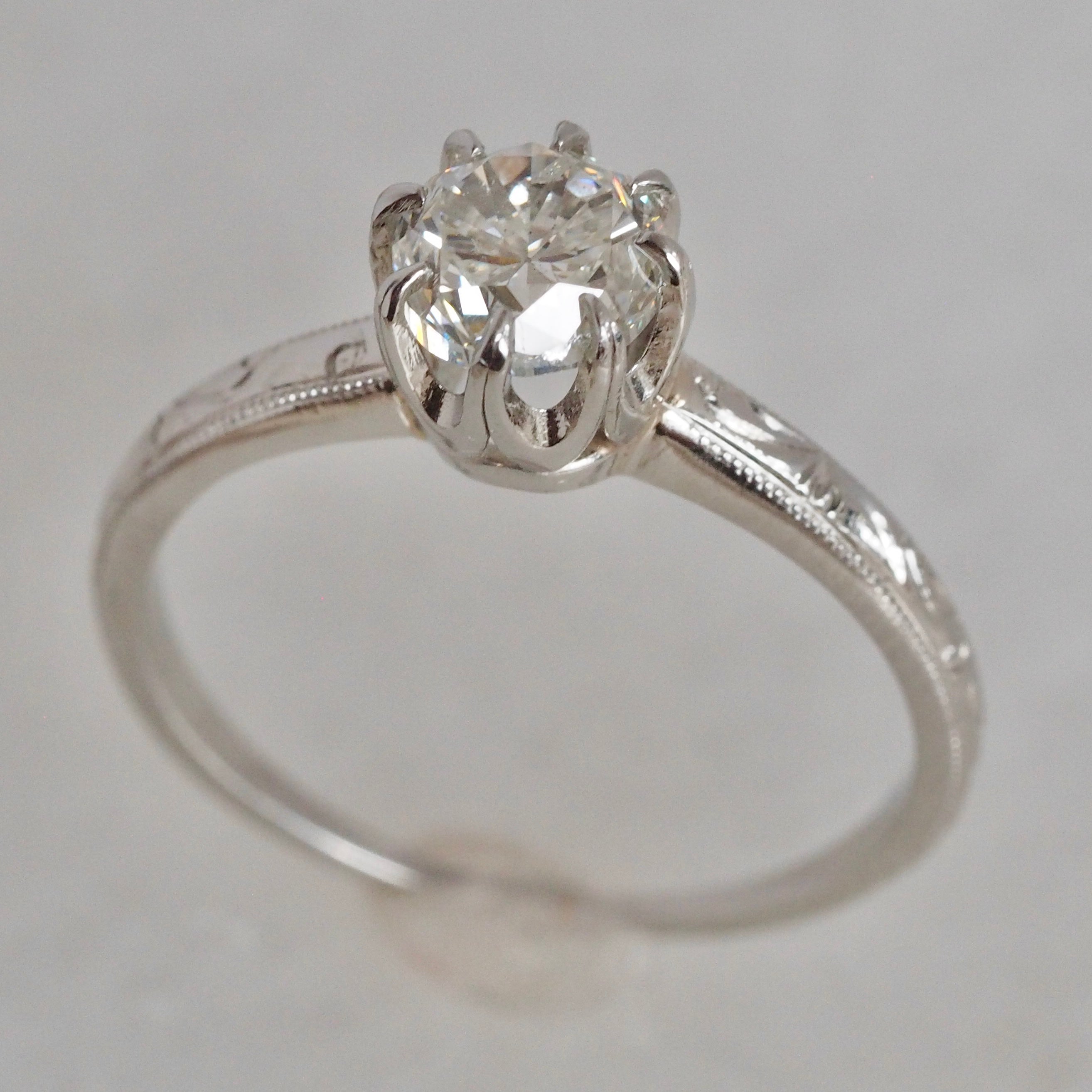 Art Deco Platinum Old European Cut Diamond Engagement Ring