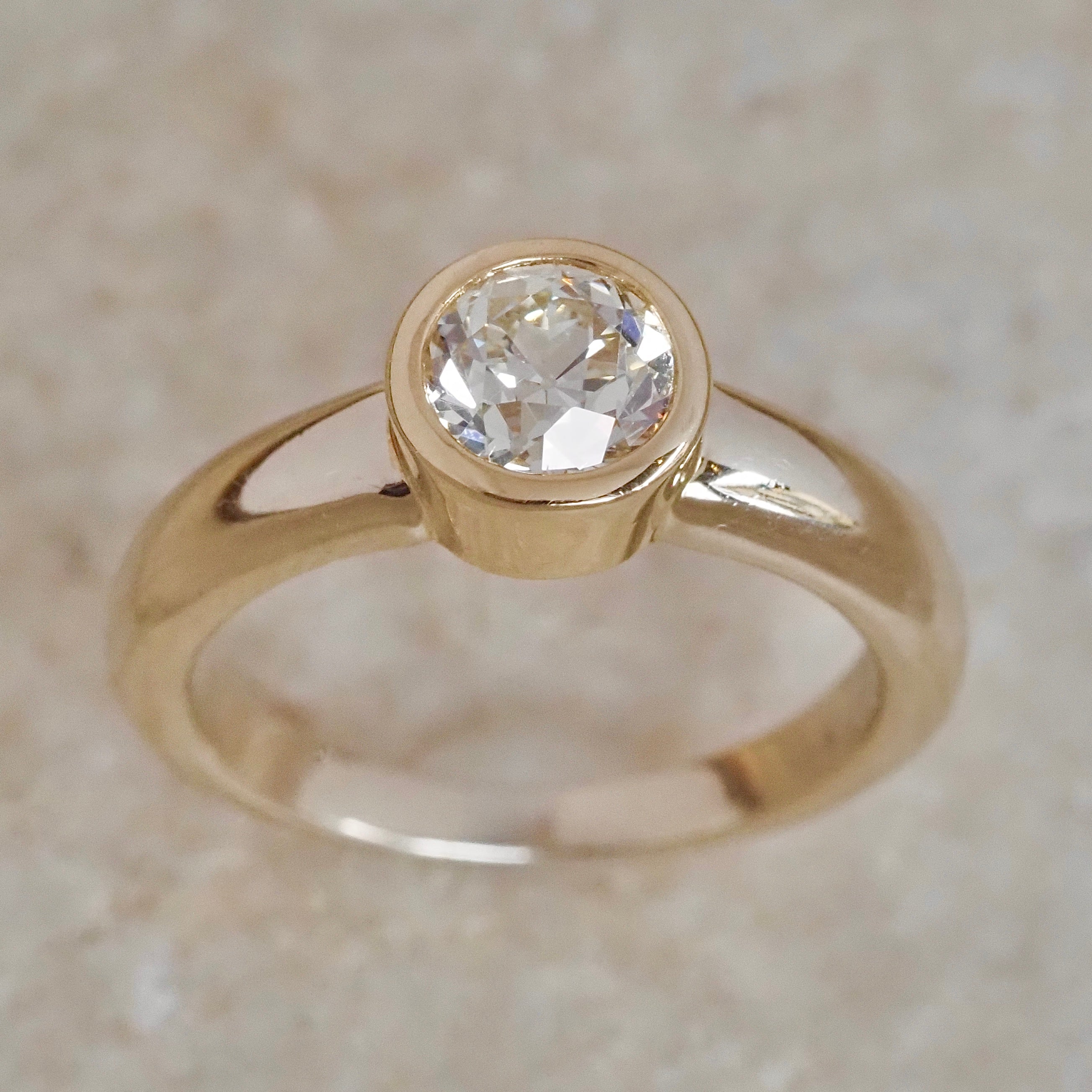 Vintage 14k White & Yellow Gold Bezel Set Old European Cut Diamond Ring