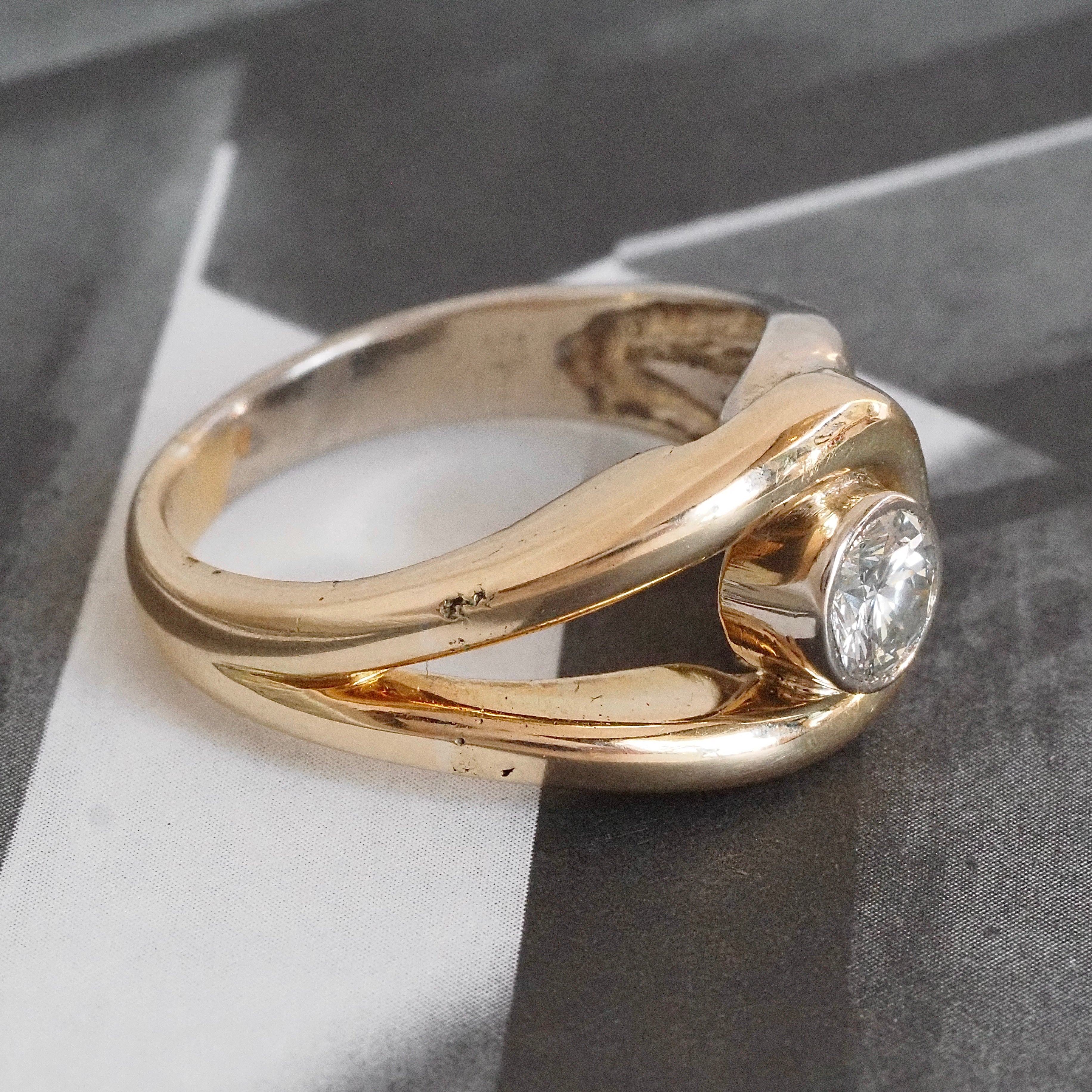 Vintage Diamond White and Yellow 14k Gold Knot Ring