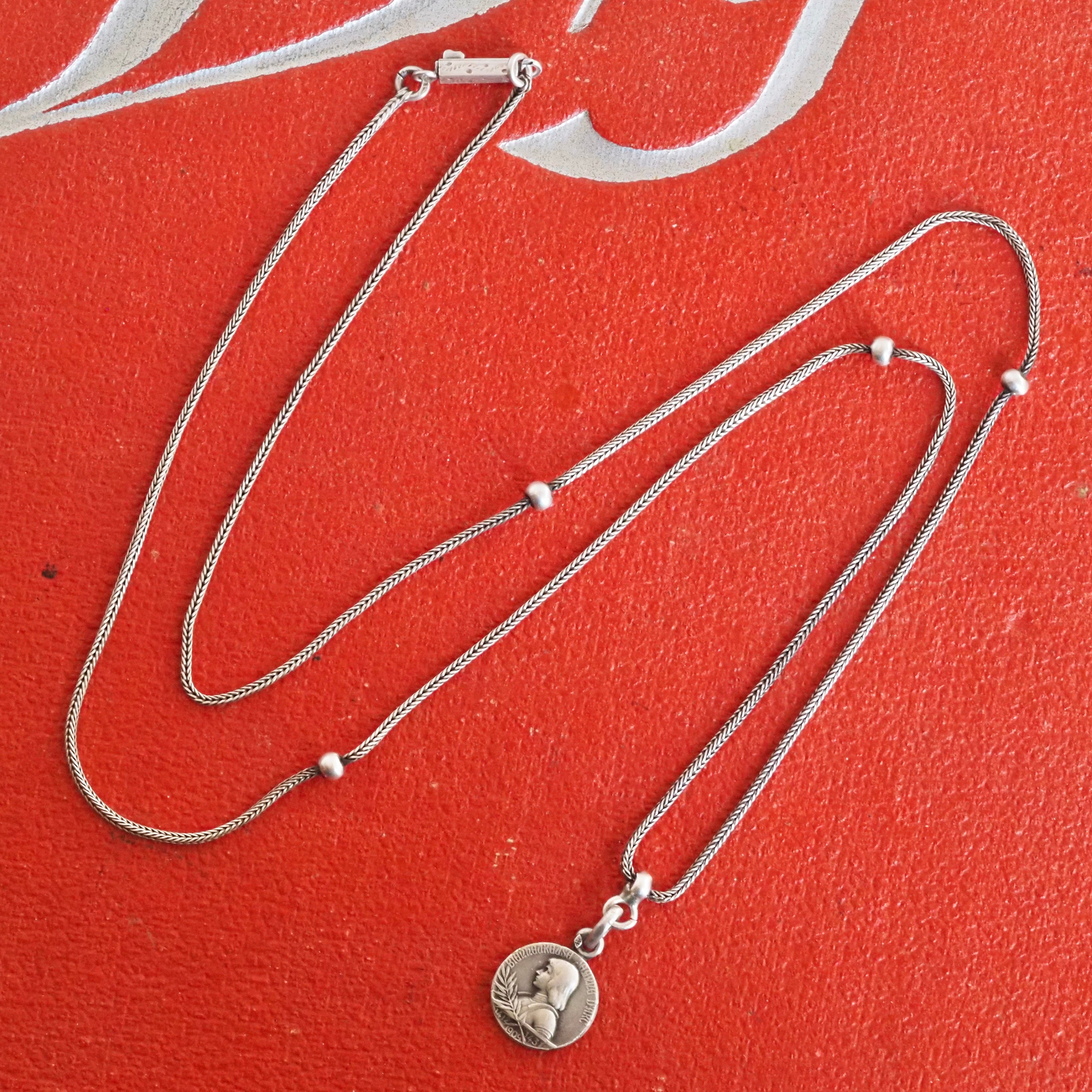 Antique c. 1909 French Joan Of Arc Silver Foxtail Station Necklace
