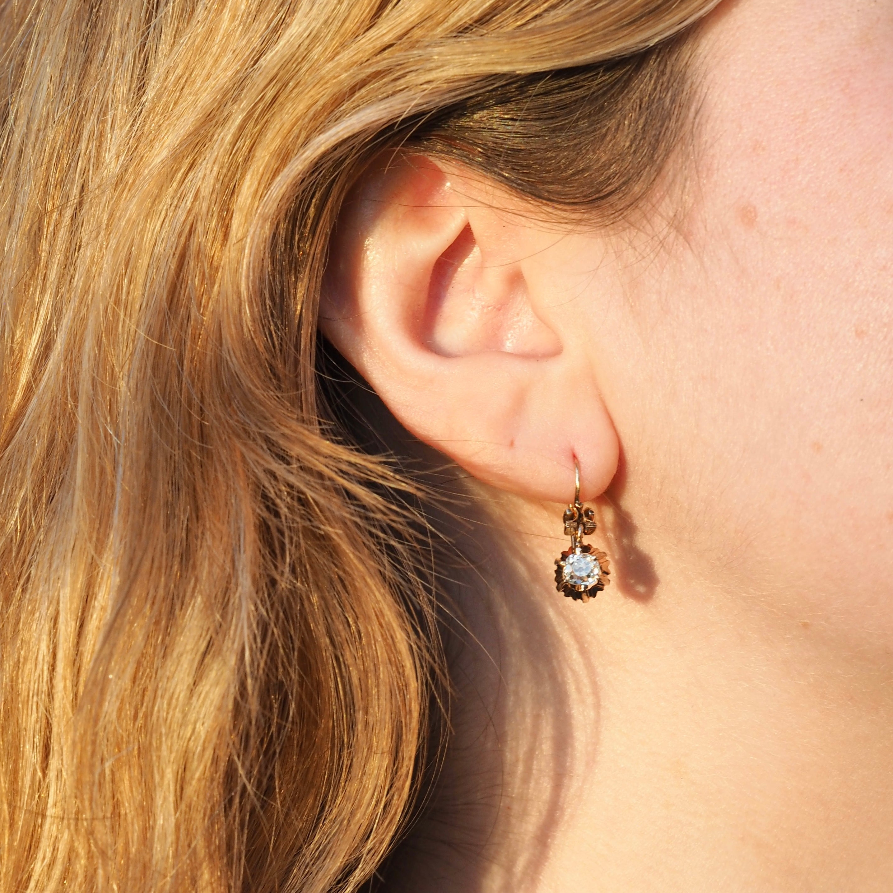 Antique Victorian 14k Gold Old Mine Cut Diamond Earrings