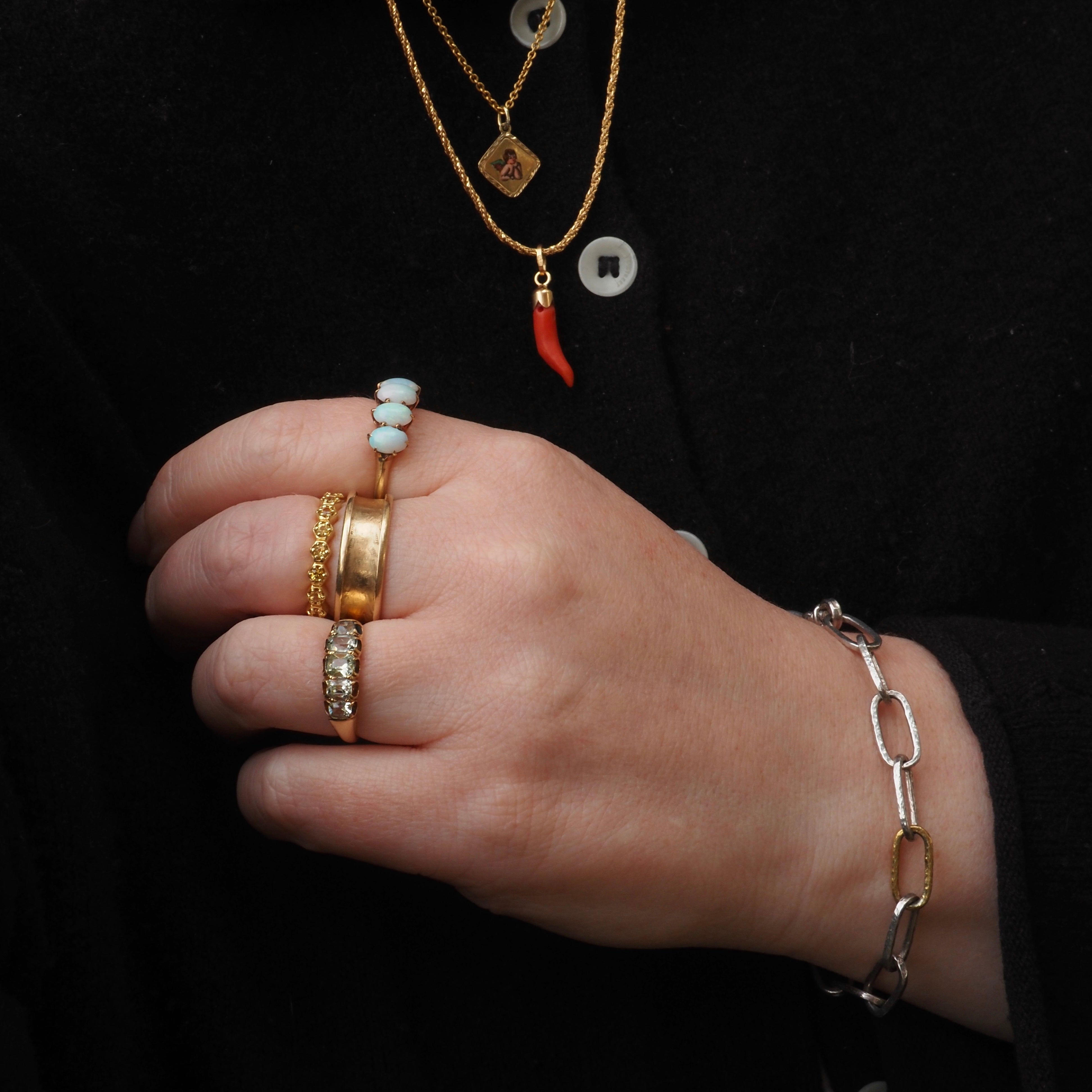 Vintage Sterling Silver Chain Bracelet with Single 22k Gold Link