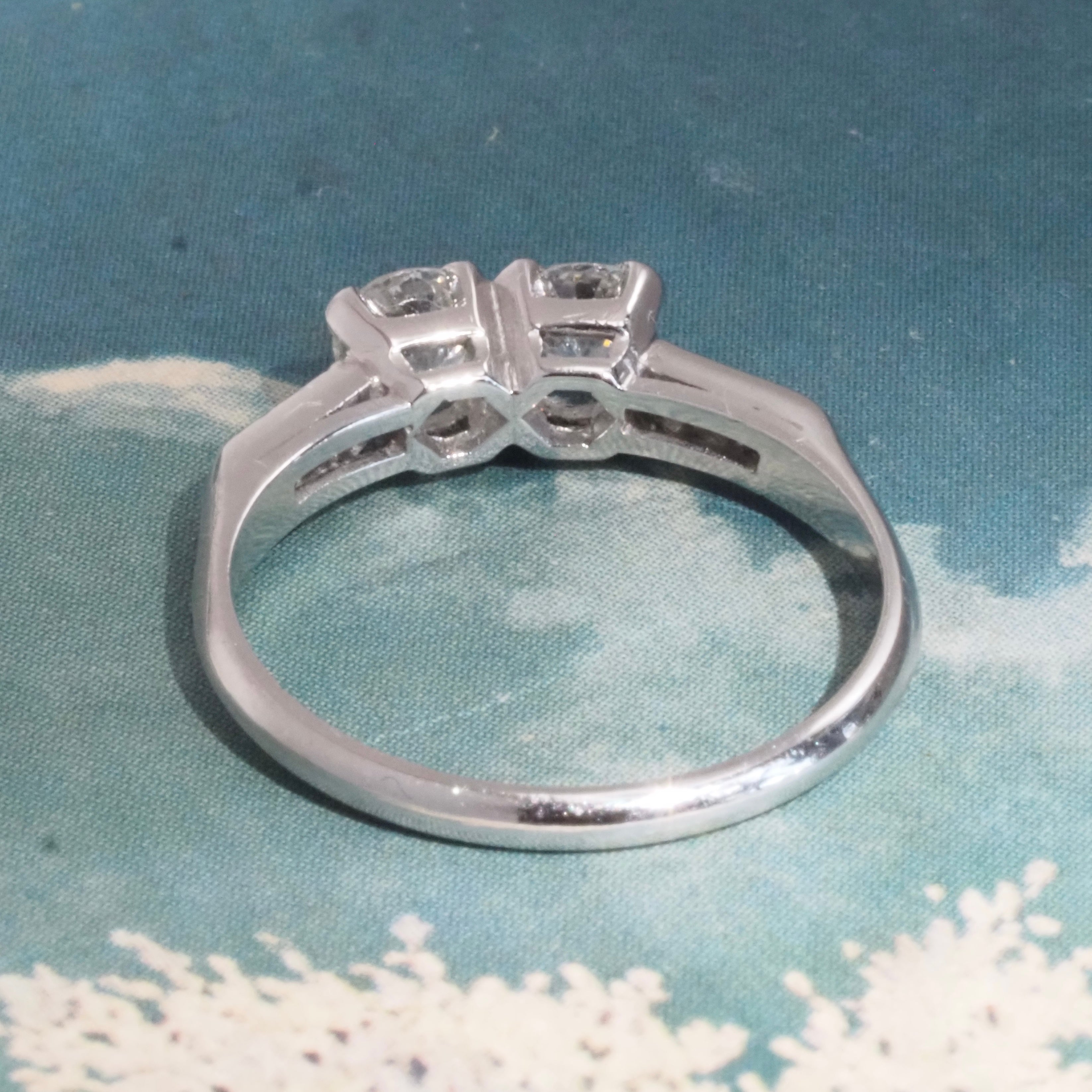 Mid-Century Moi et Toi Old European Cut Diamond Platinum Engagement Ring
