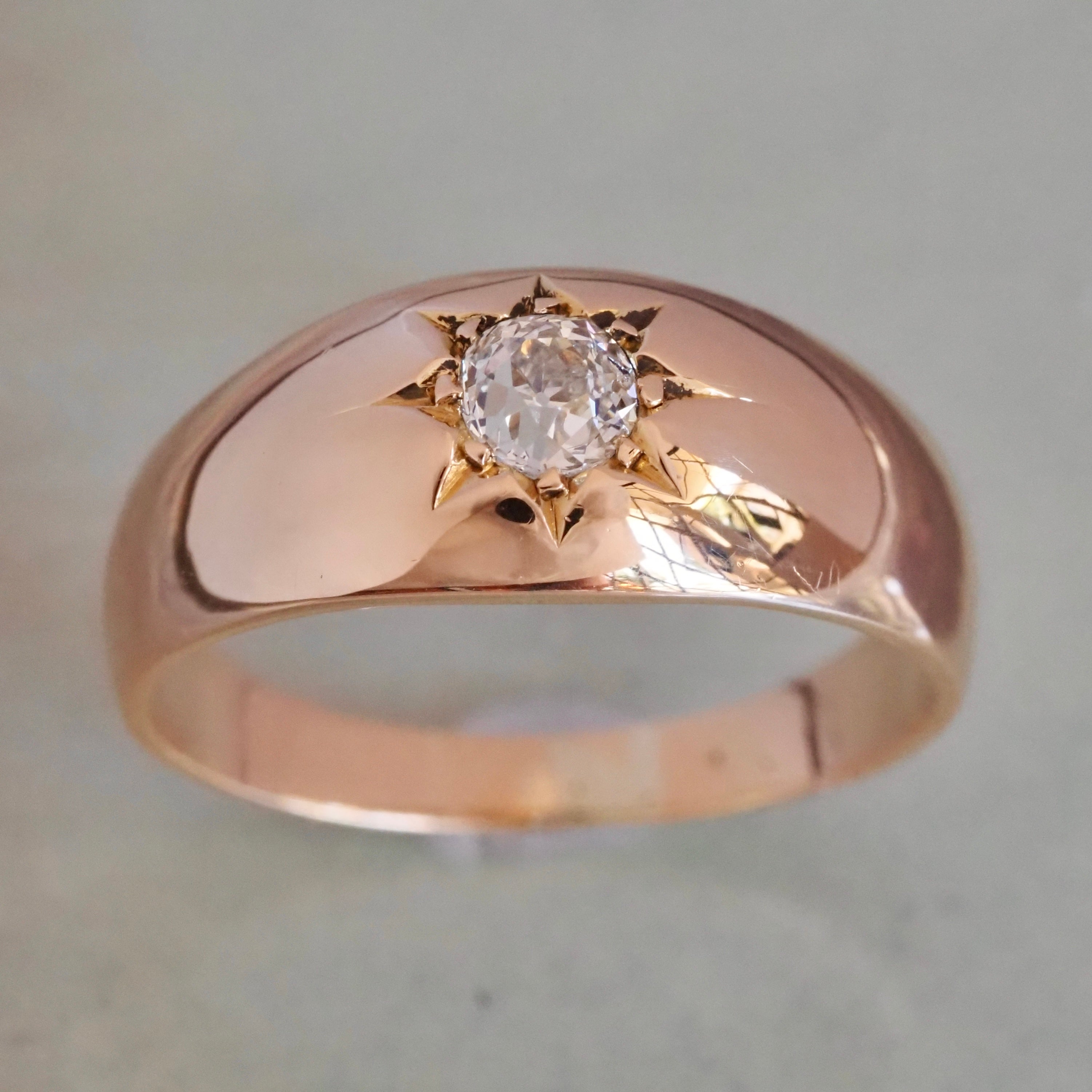 Antique Victorian 18k Gold Flush Set Old Mine Cut Diamond Ring