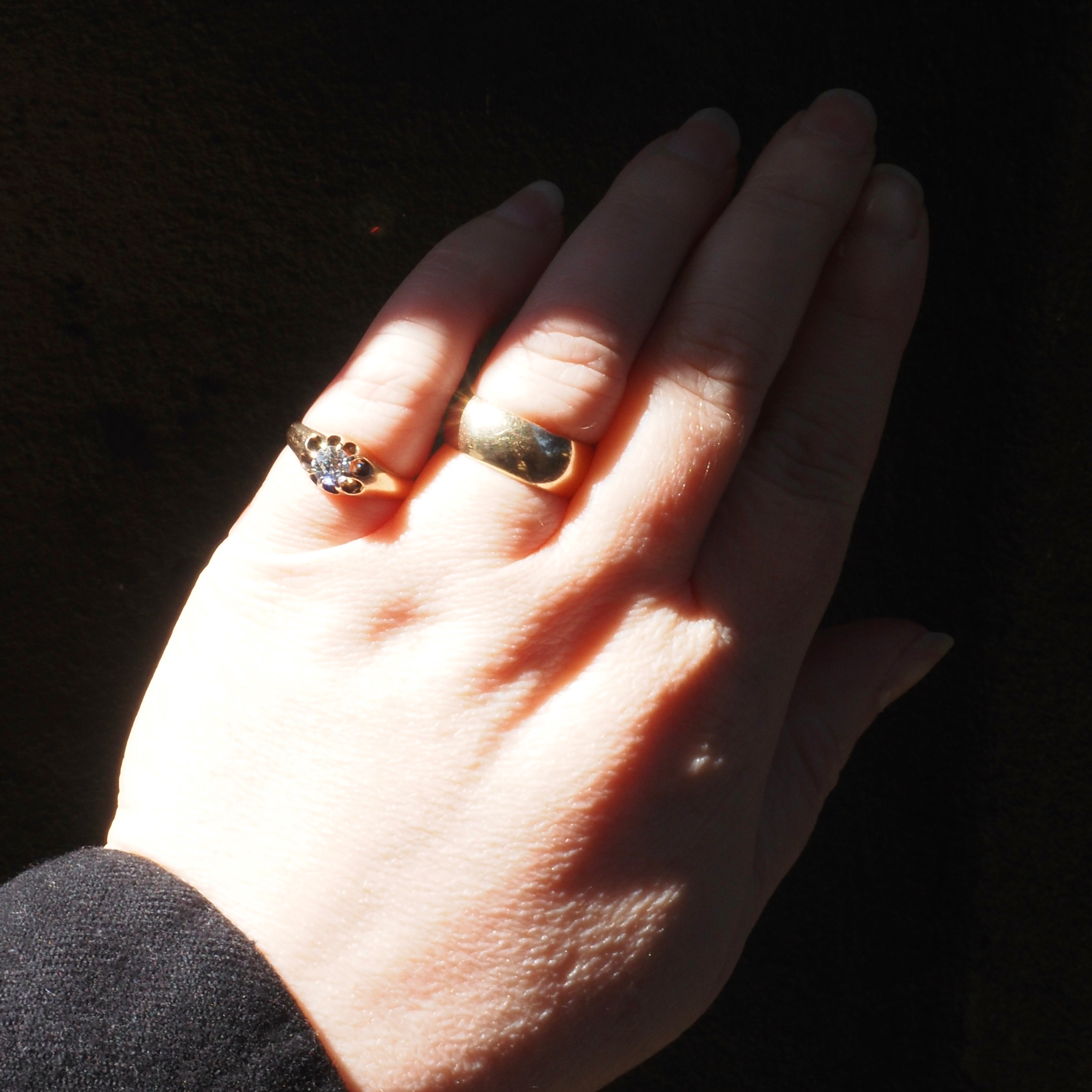 Antique Old European Cut Diamond Belcher Set 14k Gold Engagement Ring