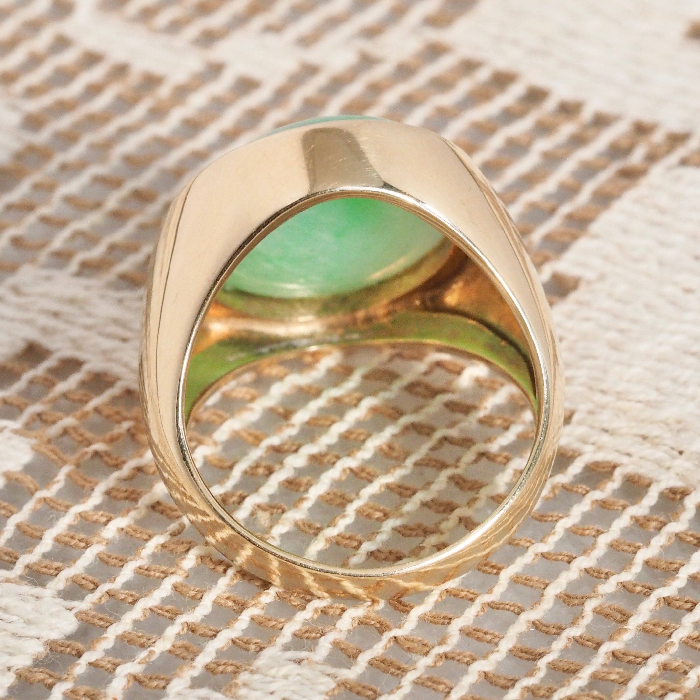 Vintage 14k Gold Moss in Snow Jadeite Ring