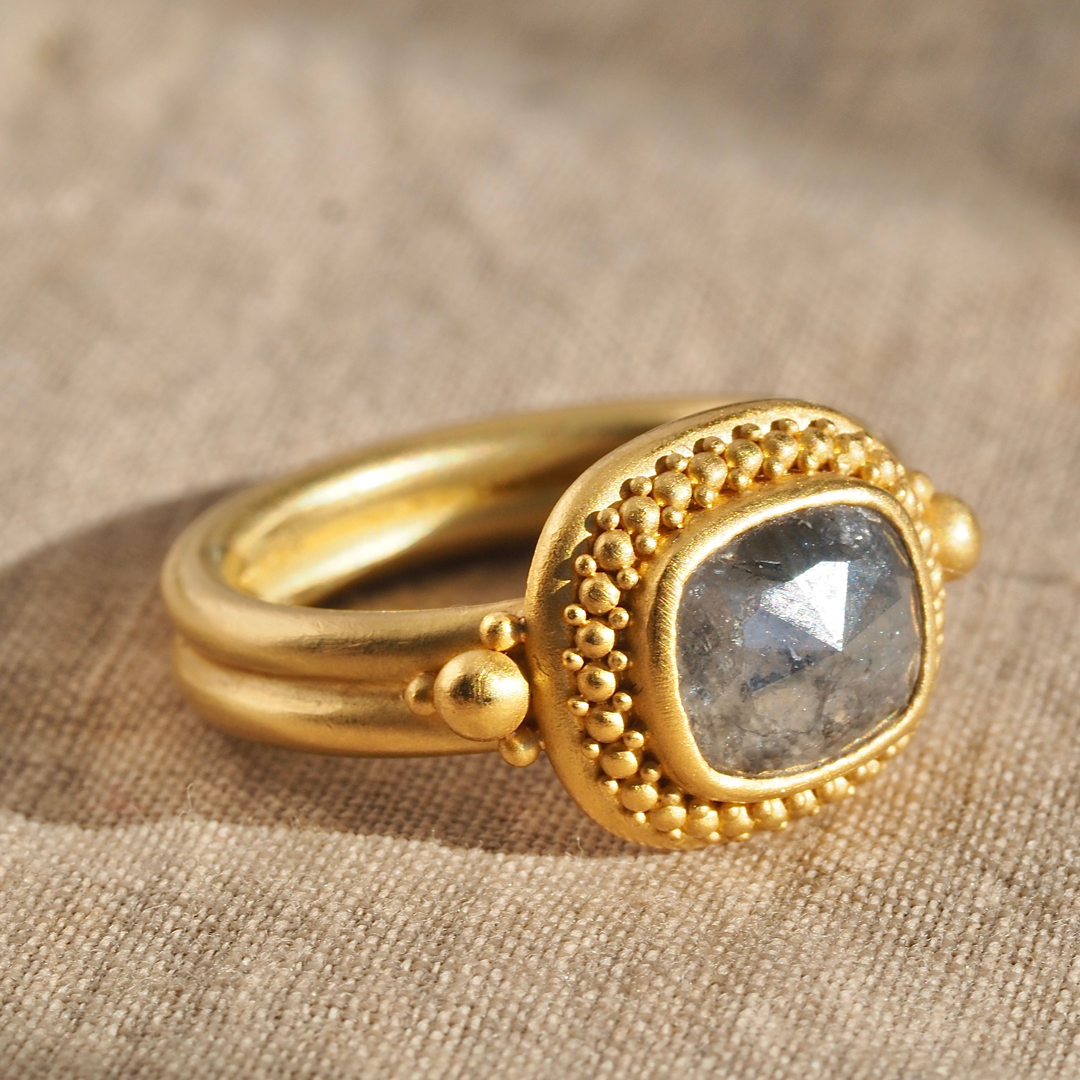 Salt and Pepper Rose Cut Diamond 22k Gold & 20k Gold Ring