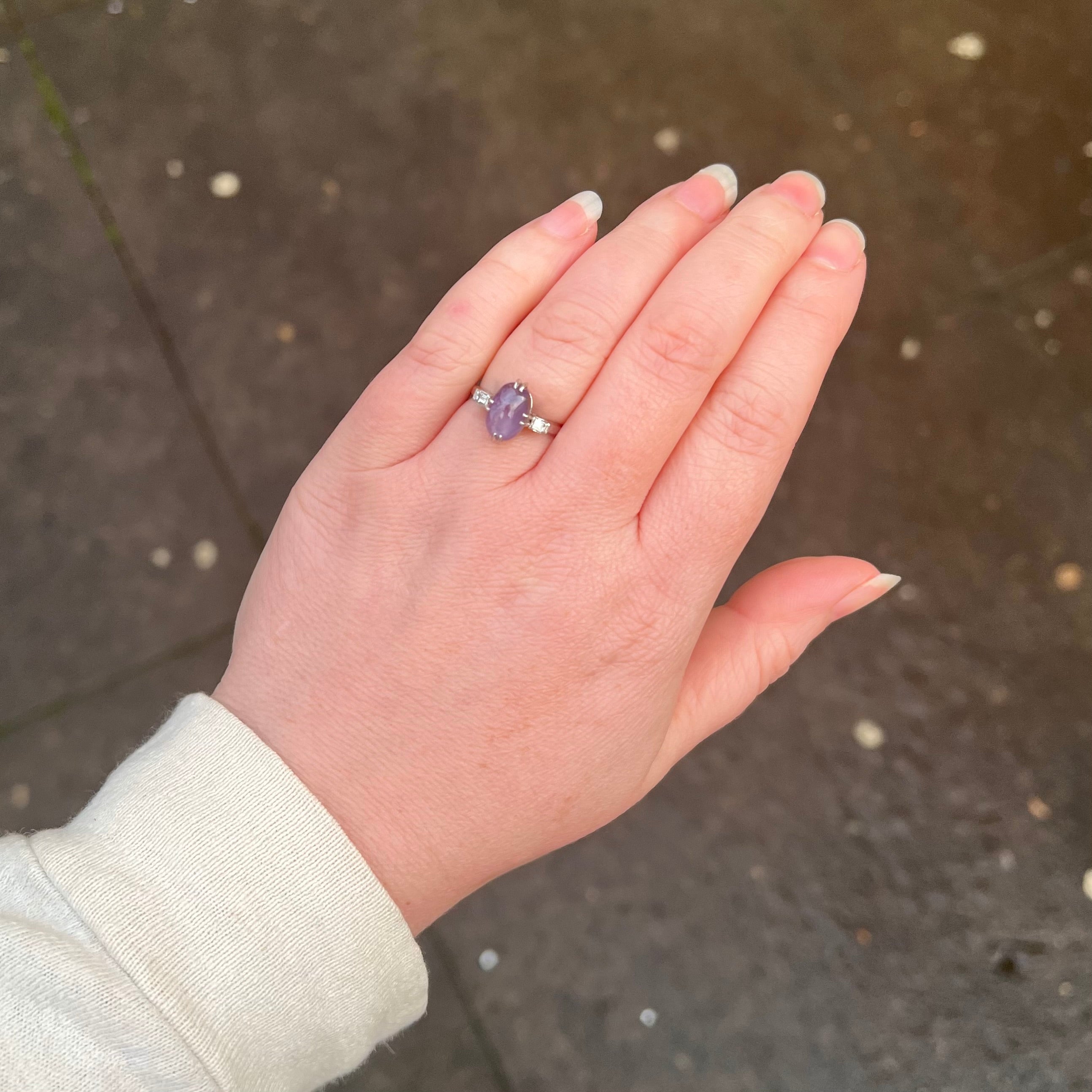 Antique Art Deco Purple Star Sapphire Diamond Platinum Ring
