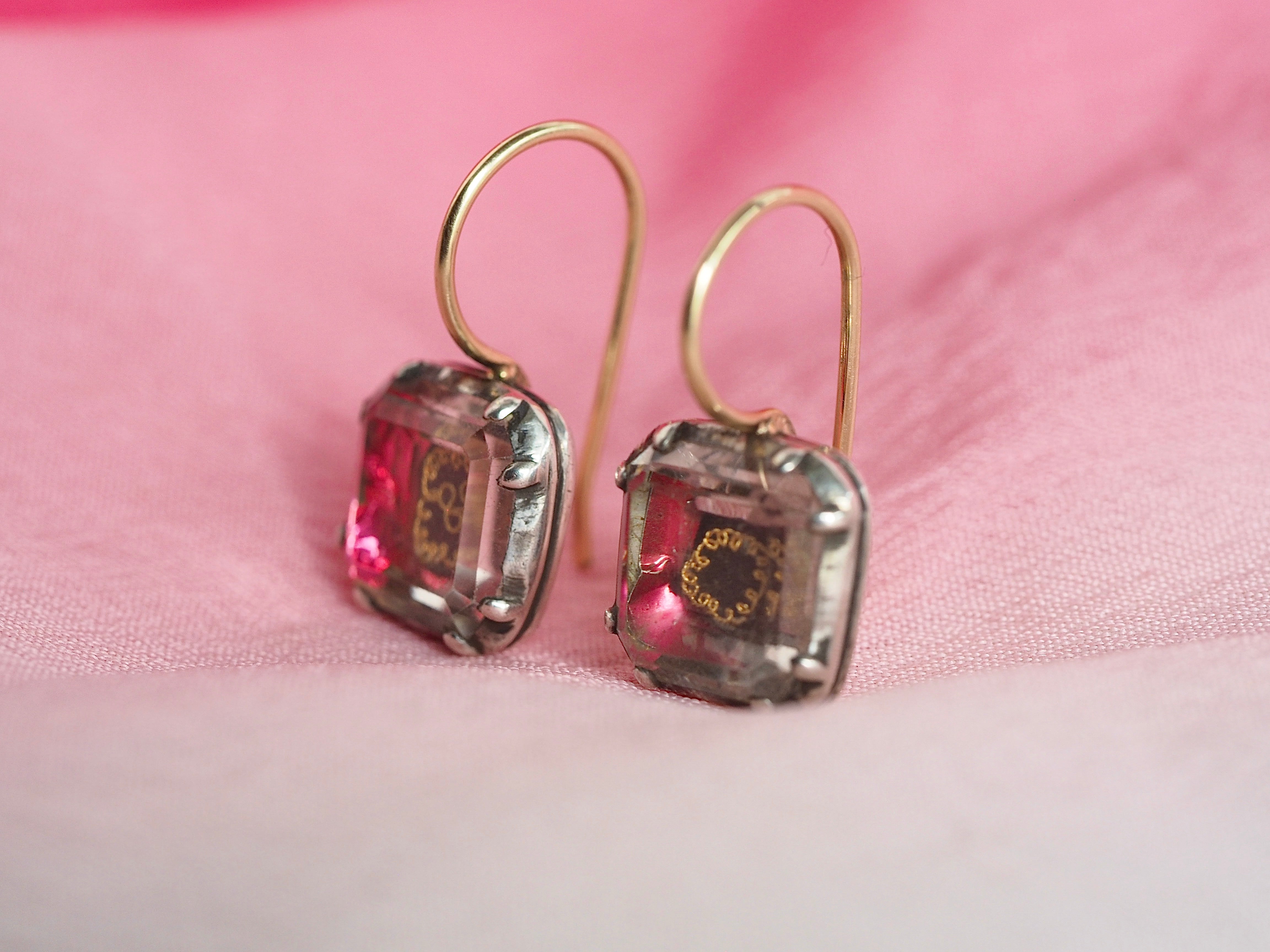 Antique Georgian Stuart Crystal Earrings with 14k Gold Wires