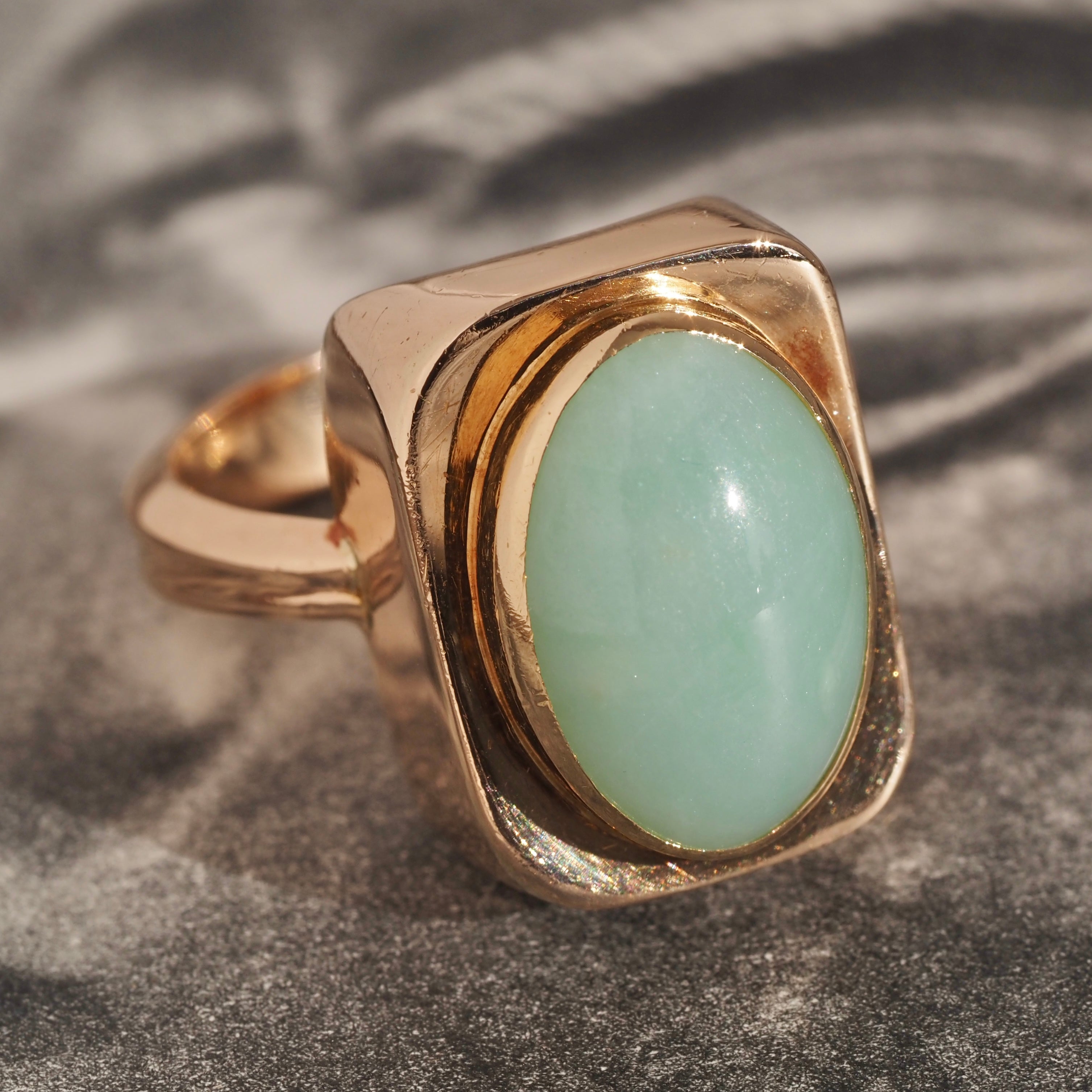 Modernist Danish 14k Gold Jade Ring