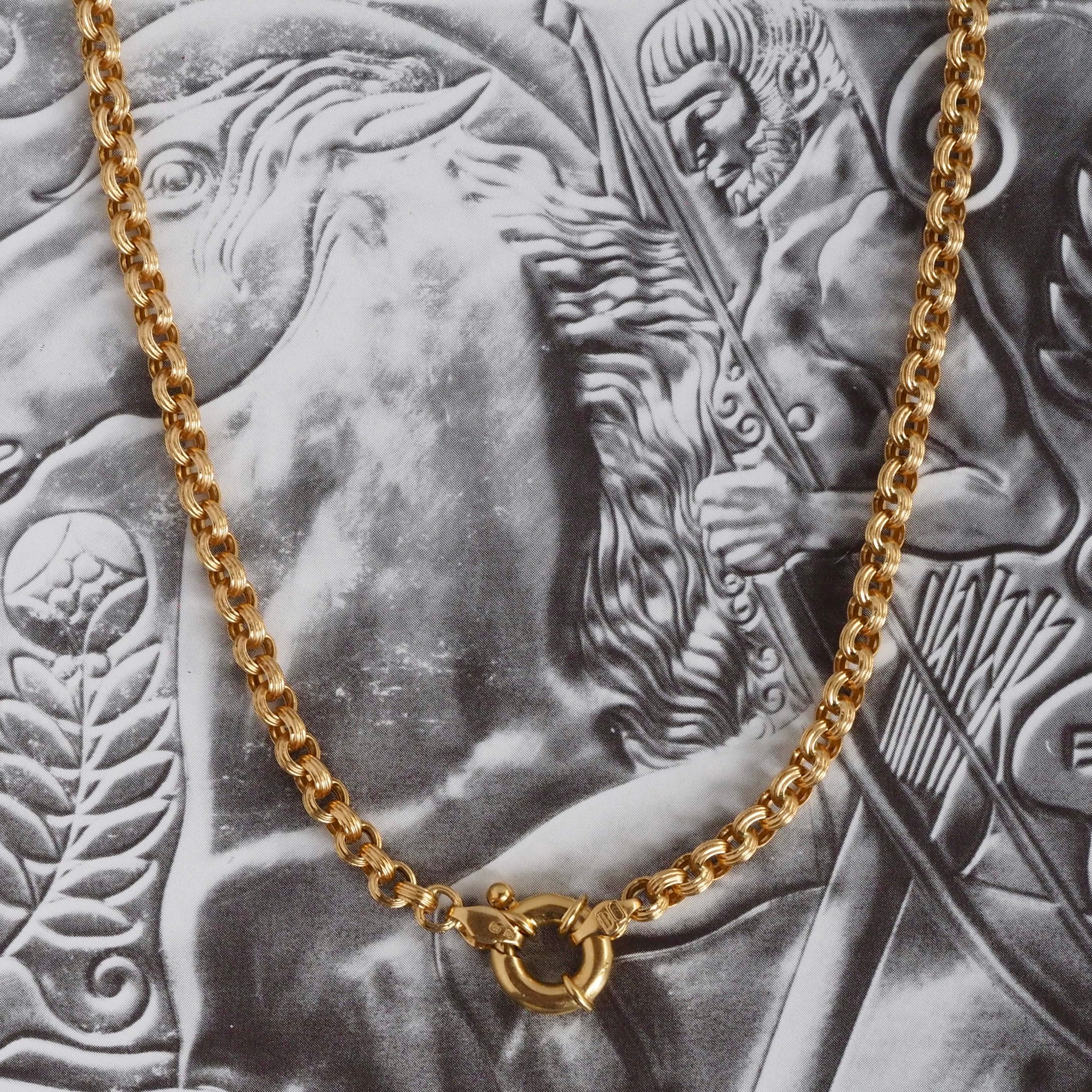 Vintage Portuguese 19k Gold 19" Ridged Rolo Link Chain Necklace