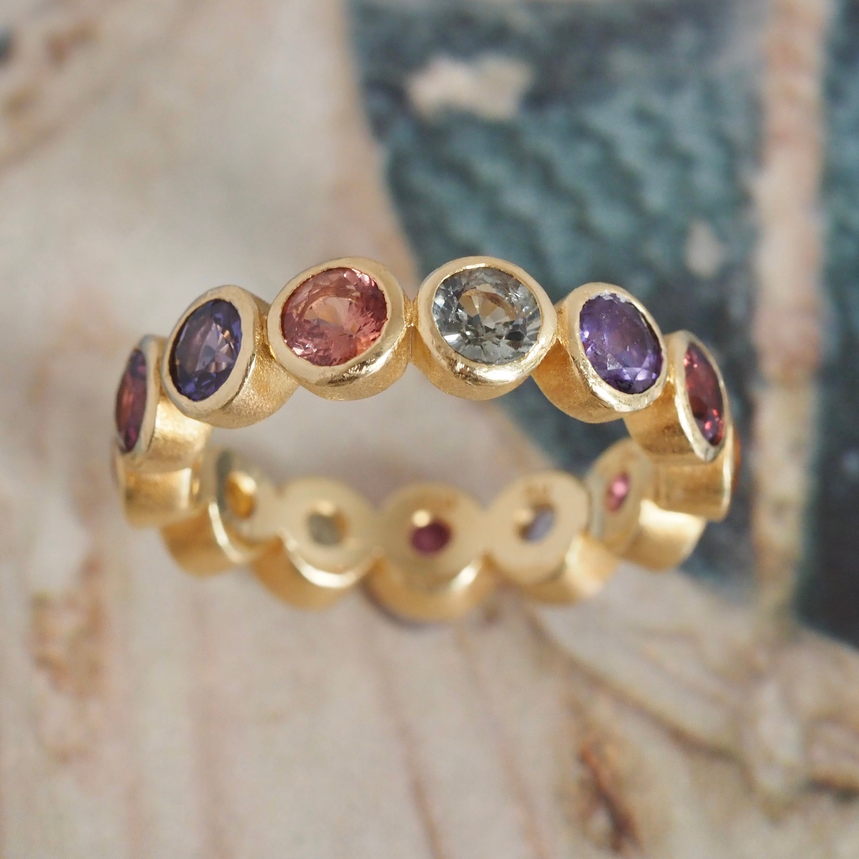 Multicolored Sapphire Eternity 18k Gold Ring