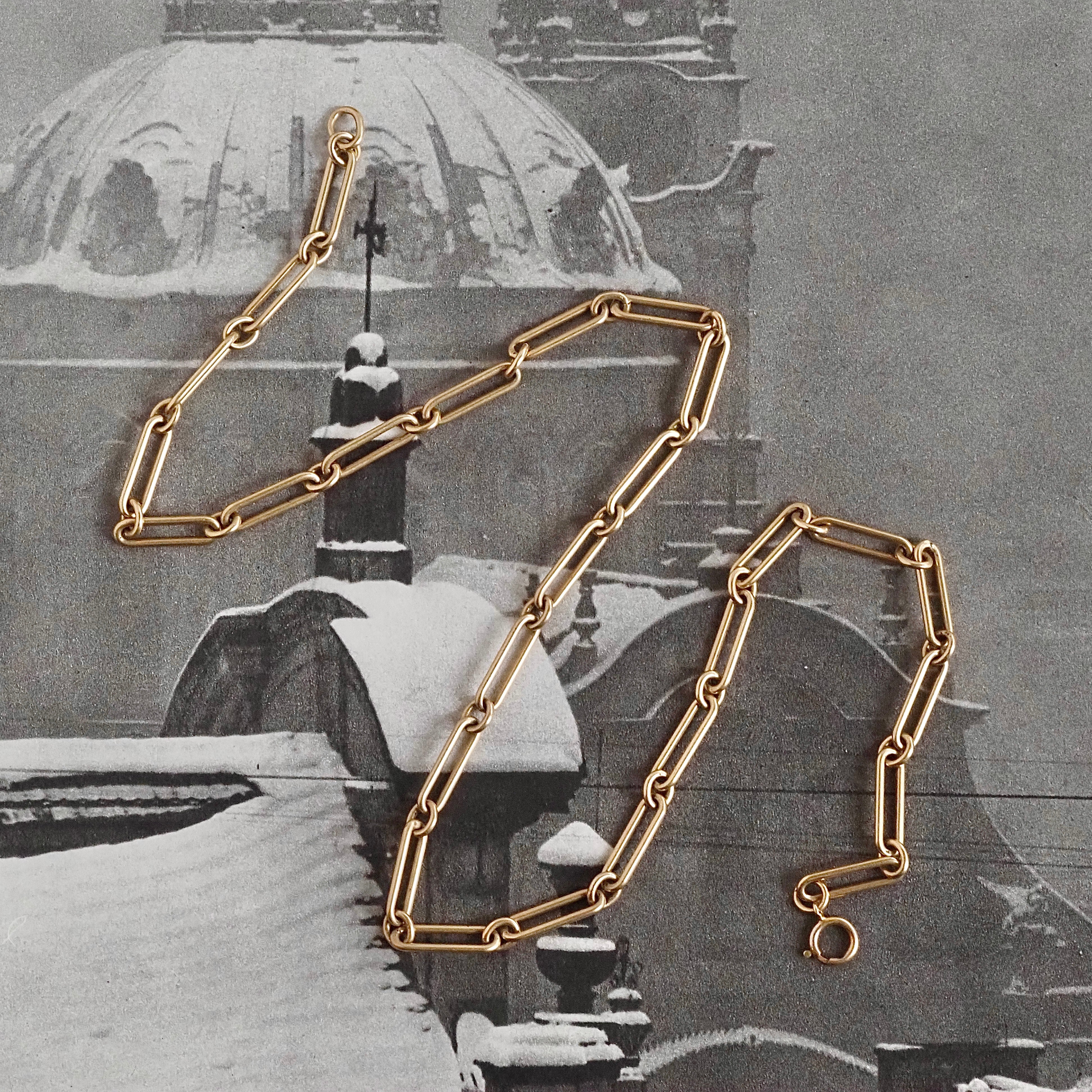 Antique Paperclip 14k Gold Solid Link Chain Necklace