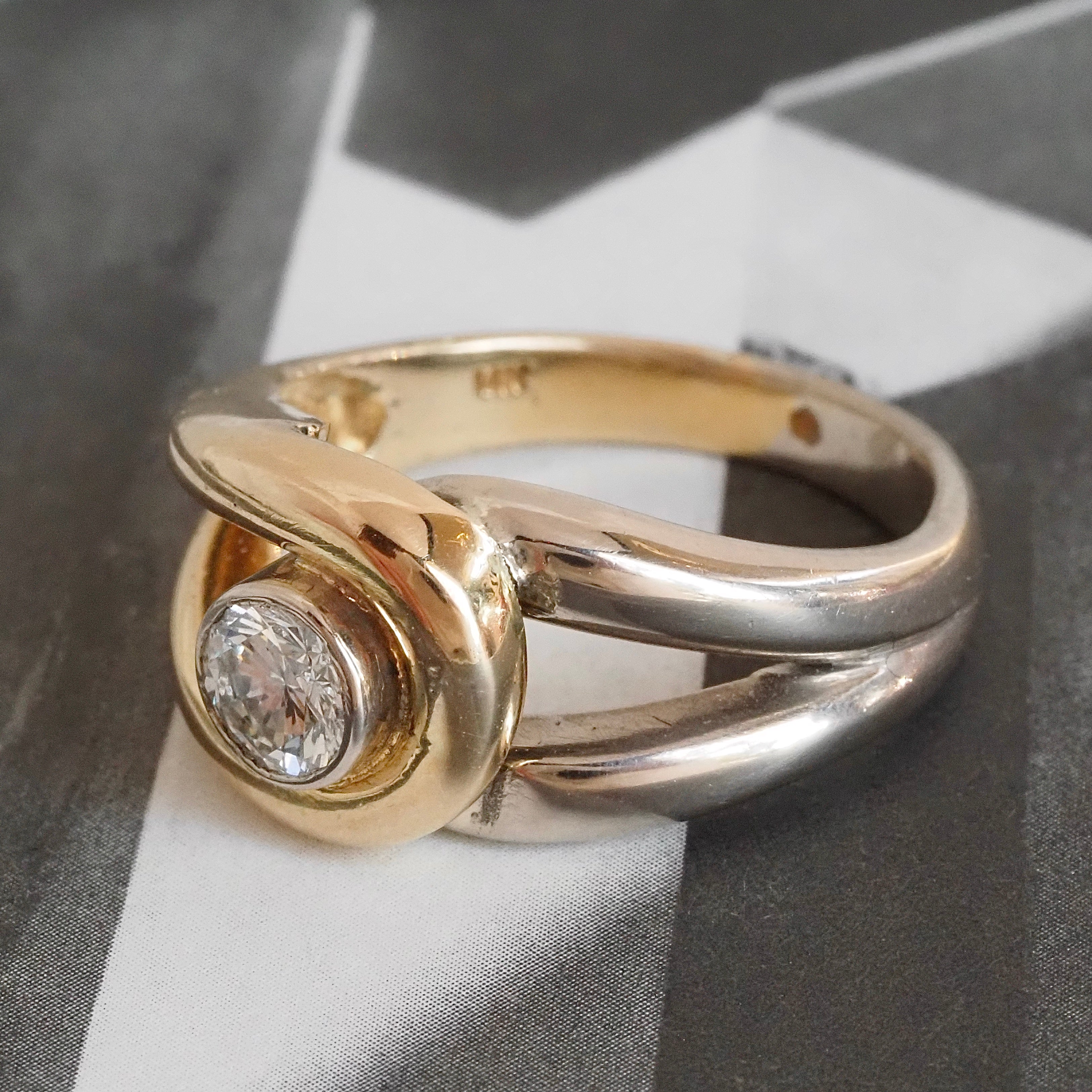 Vintage Diamond White and Yellow 14k Gold Knot Ring