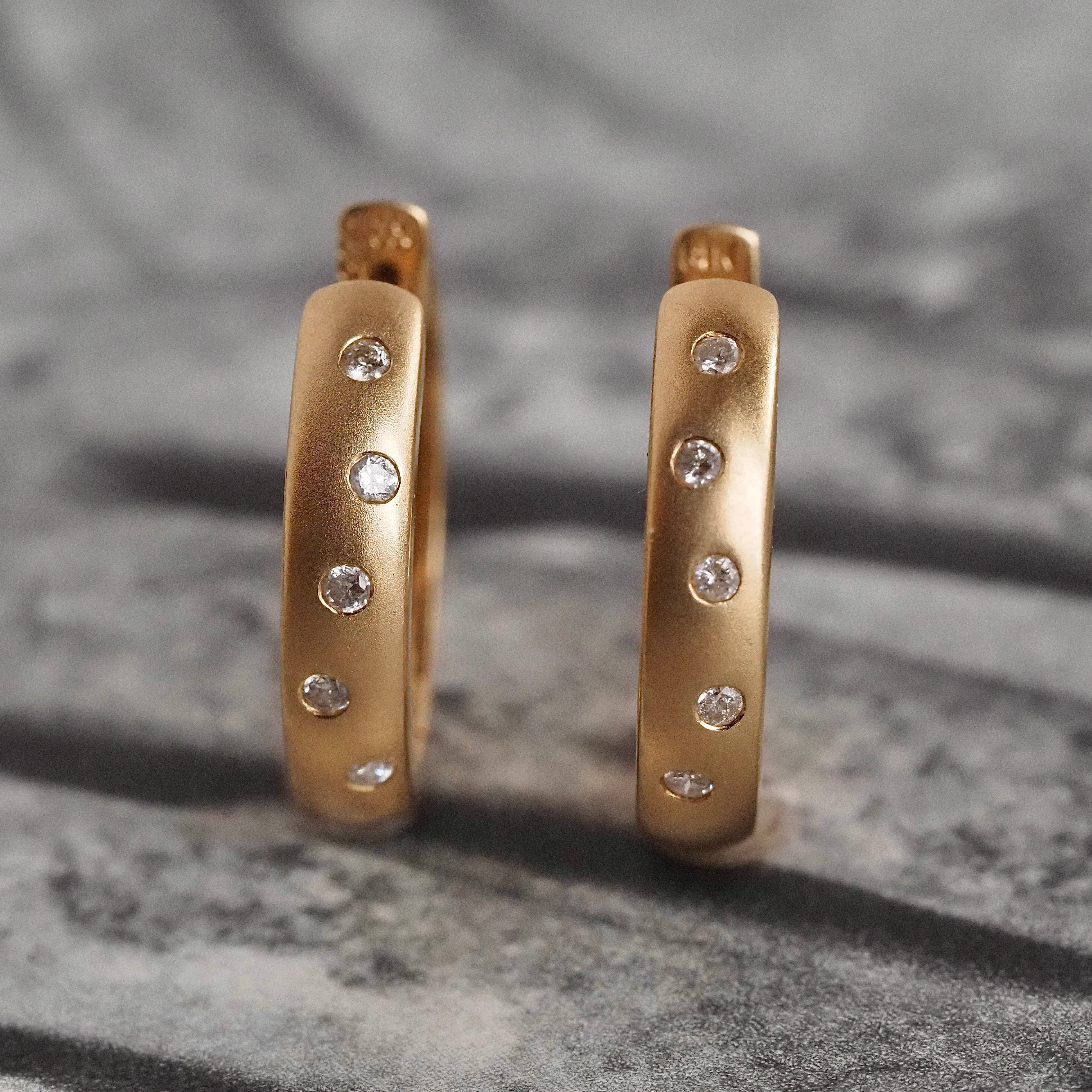 Vintage Diamond Huggie 14k Gold Hoops