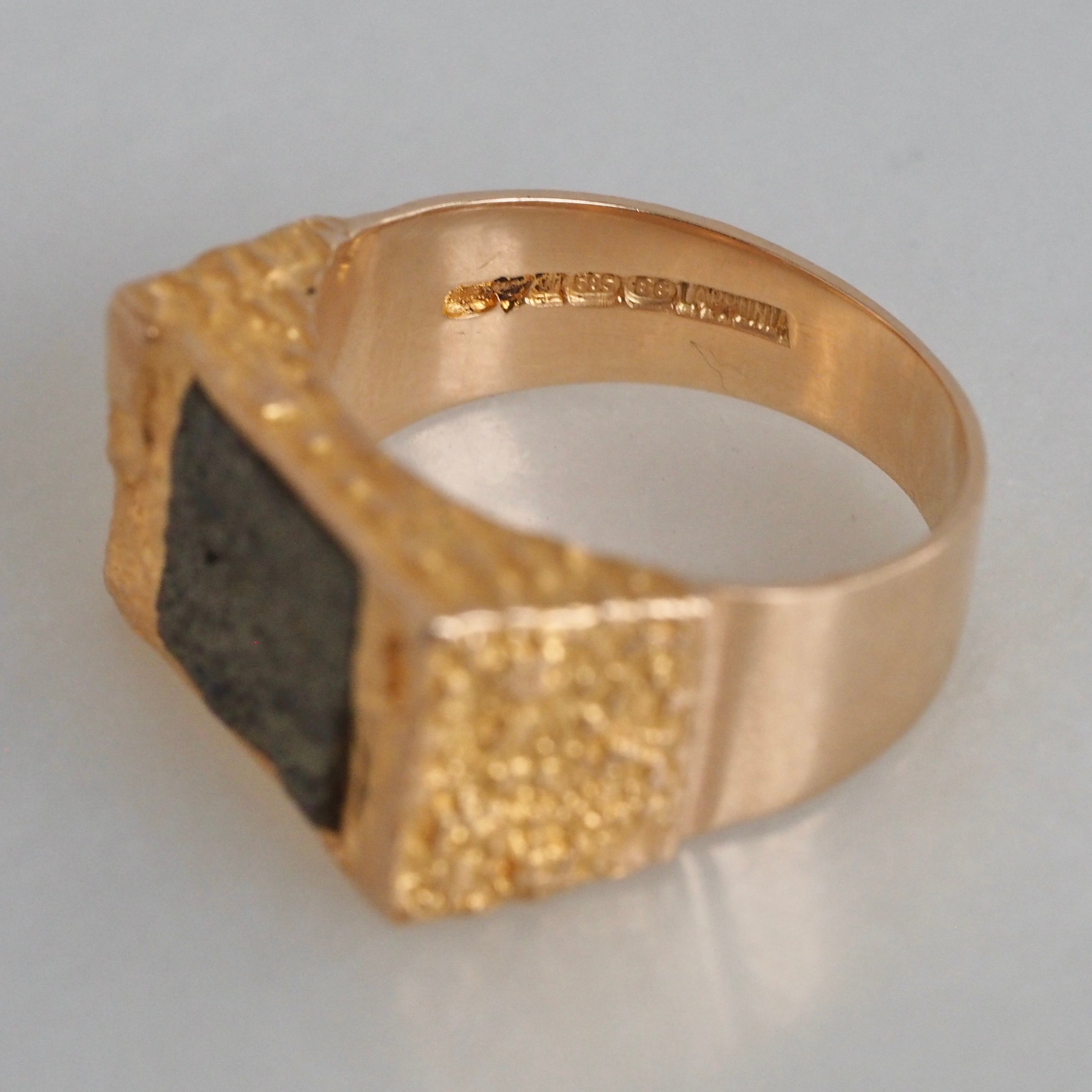 Vintage Modernist Pyrite and 14k Gold Ring by Björn Weckström for Lapponia