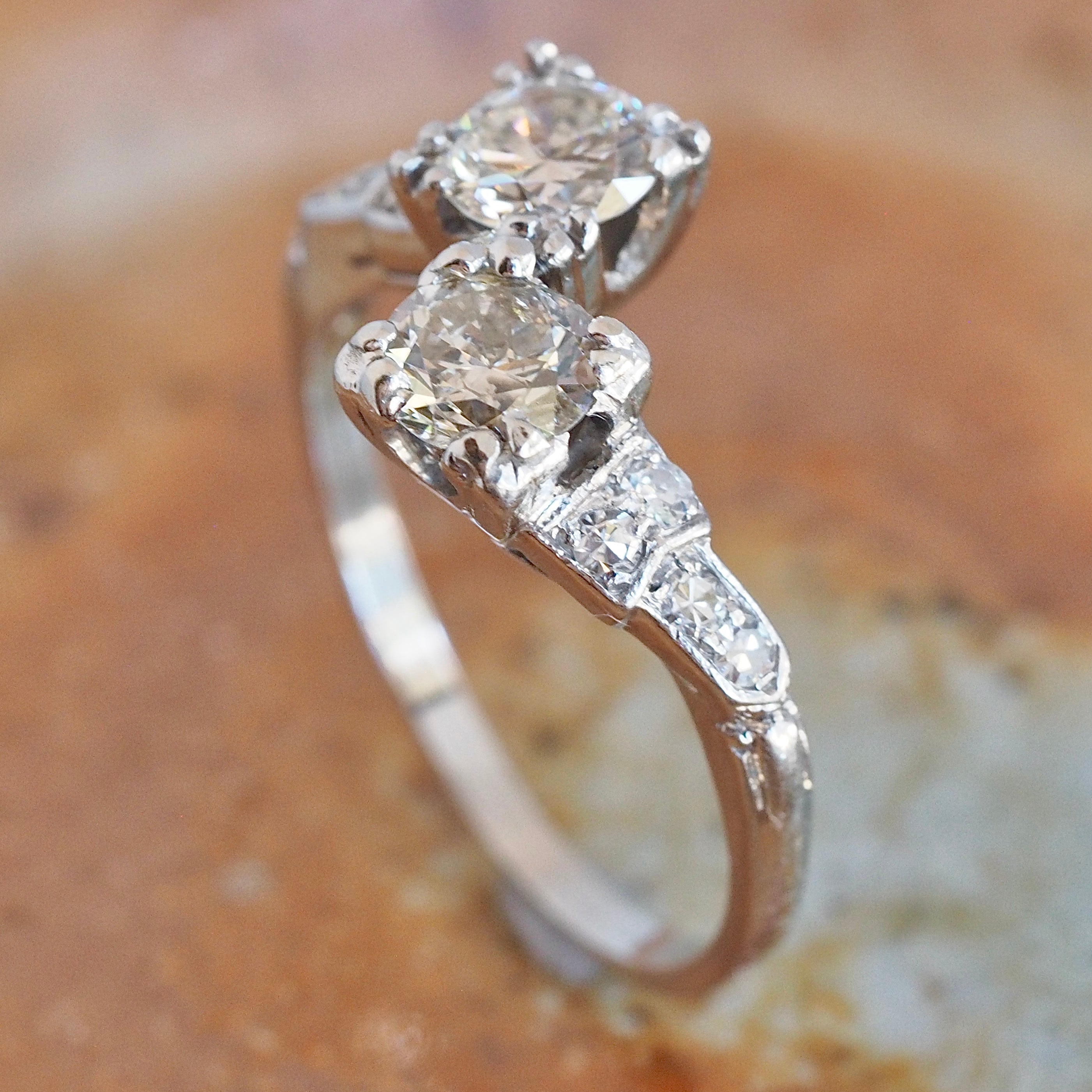 Antique Art Deco Platinum Diamond Moi et Toi Ring
