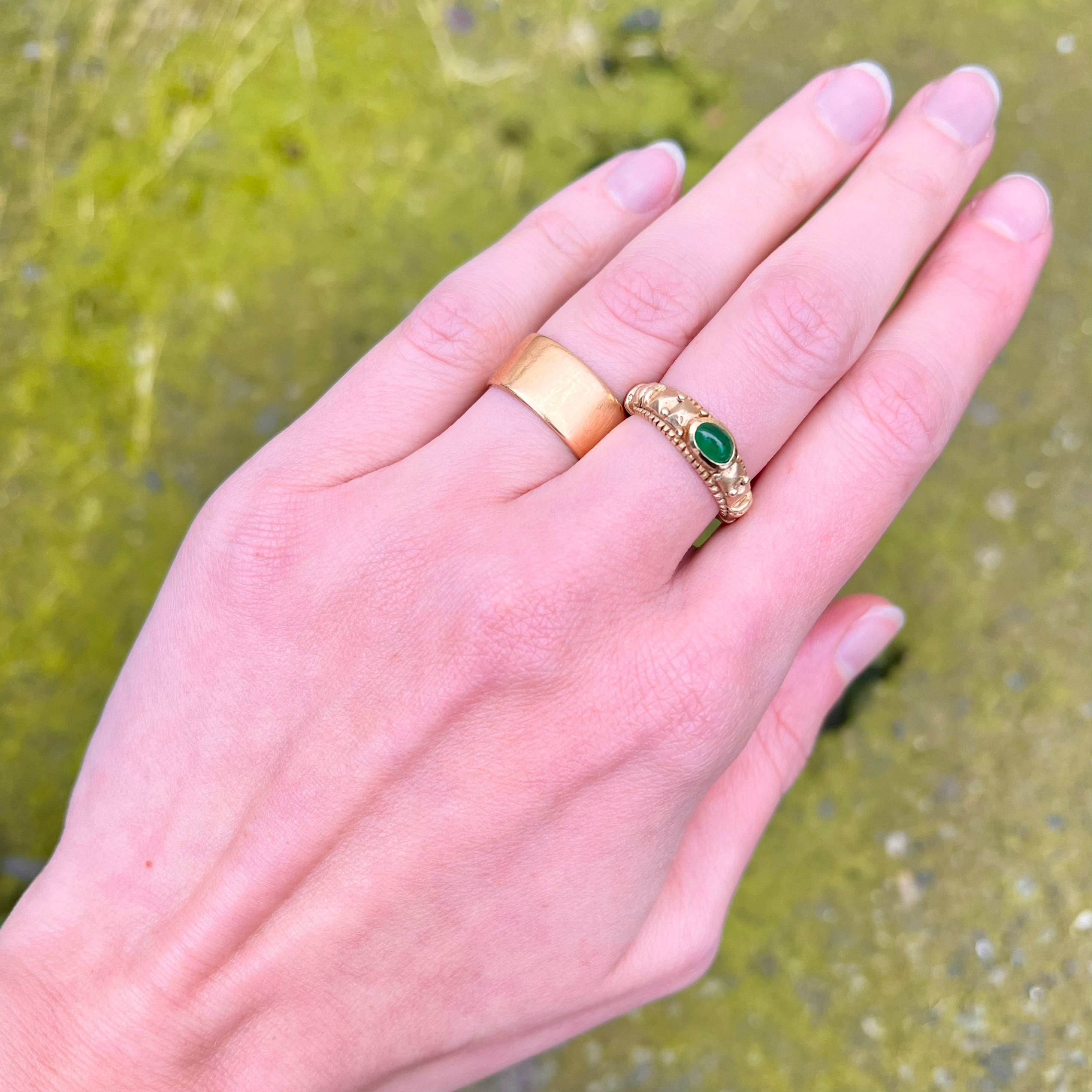 Vintage Artisan 14k Gold Bezel Set Emerald Ring