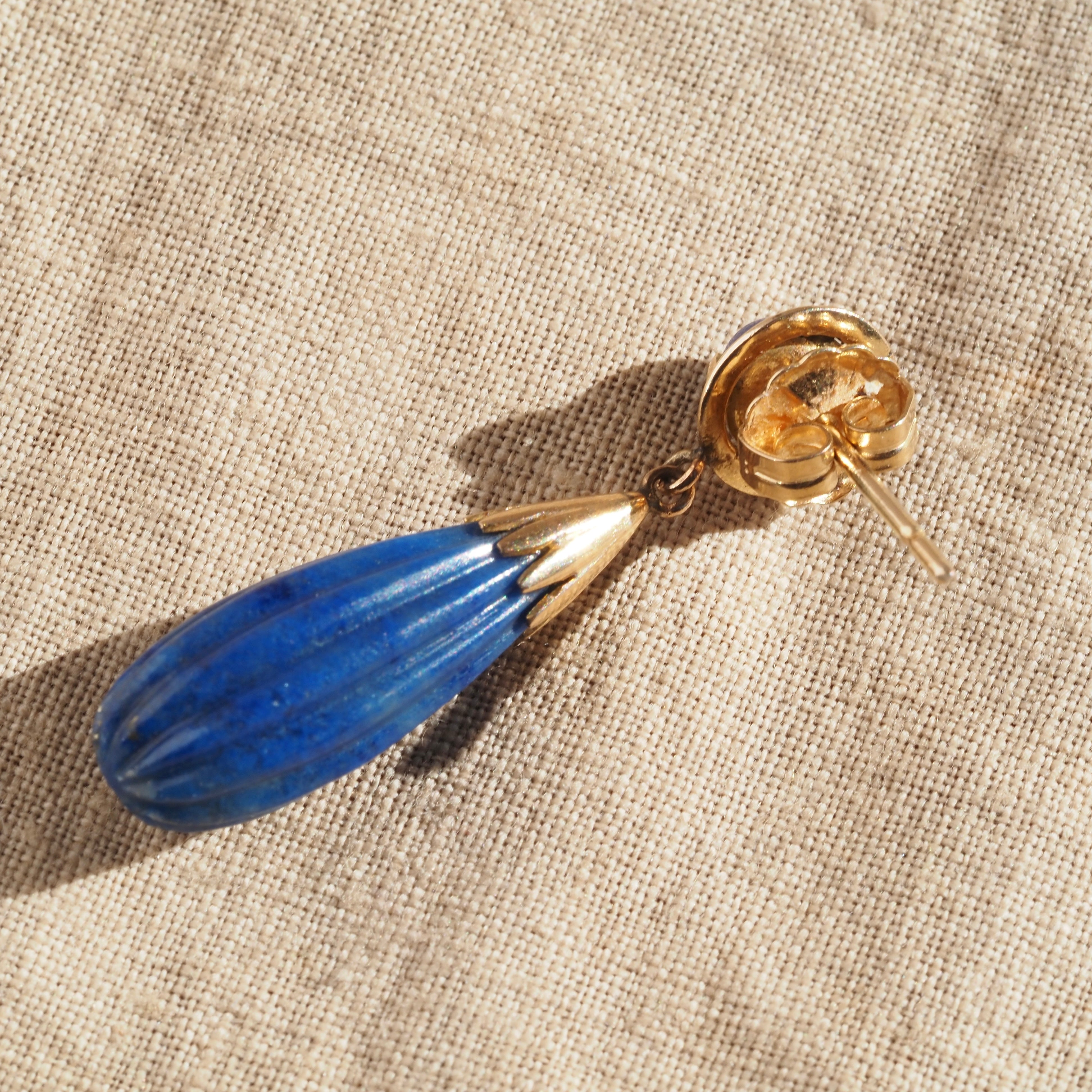 Vintage Lapis 10k Gold Drop Earrings