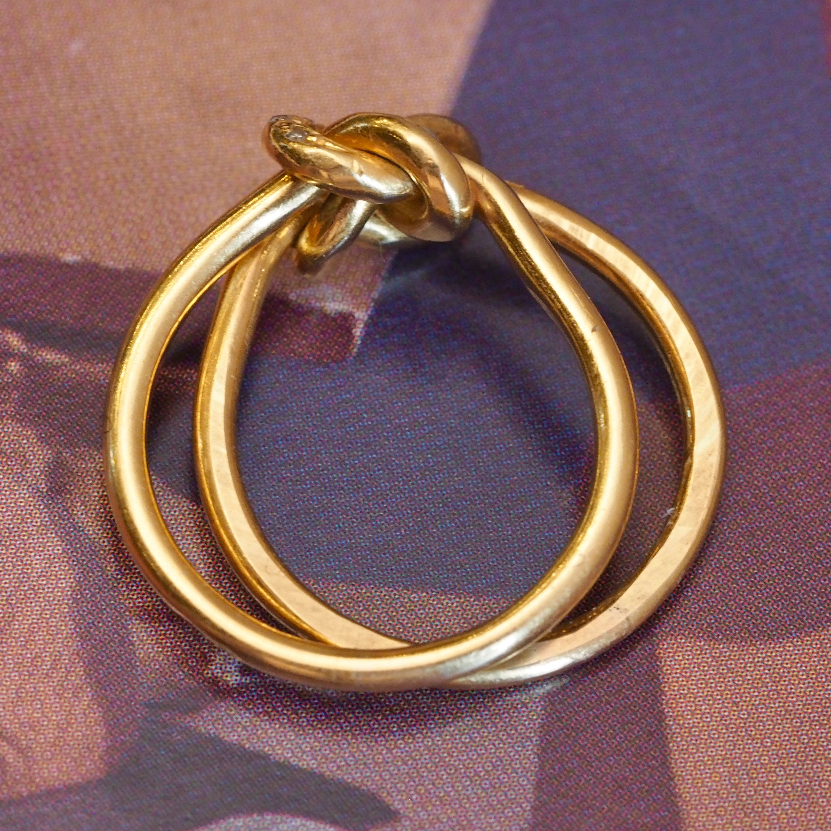 Vintage Portuguese 19k Gold Diamond Double Knot Ring