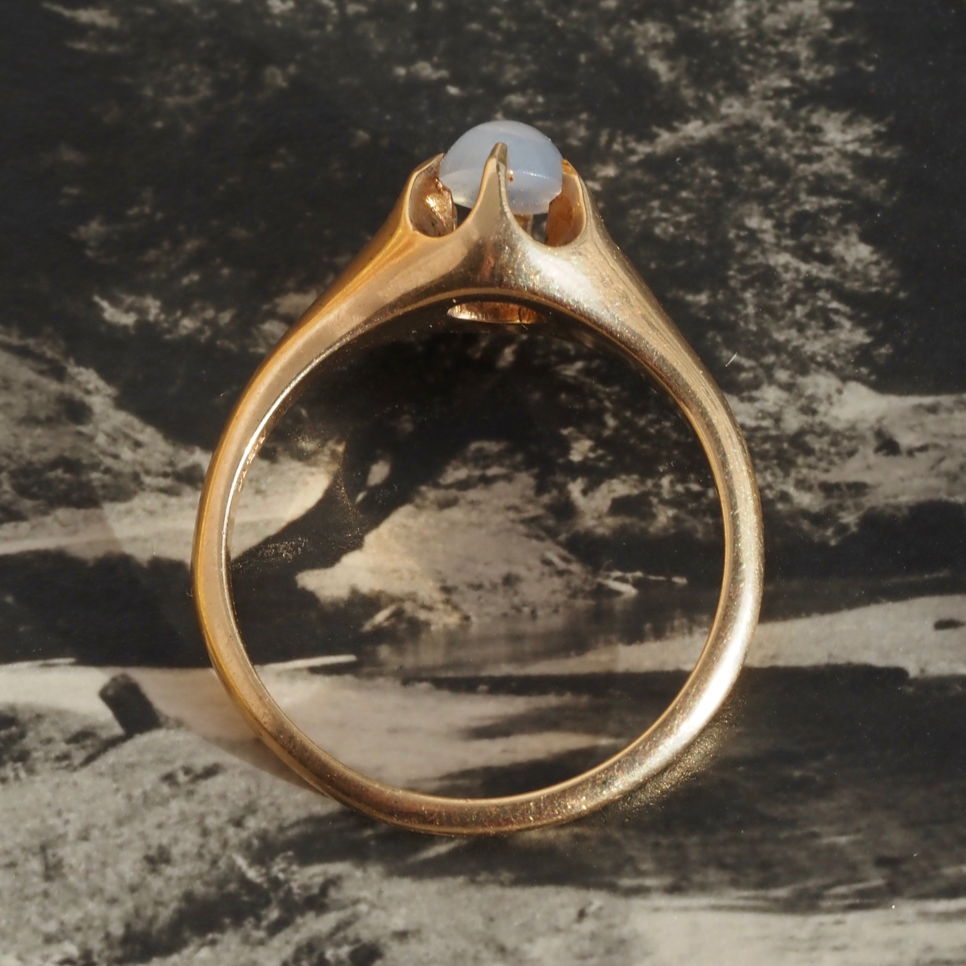 Antique Moonstone Cabochon 14k Gold Belcher Ring