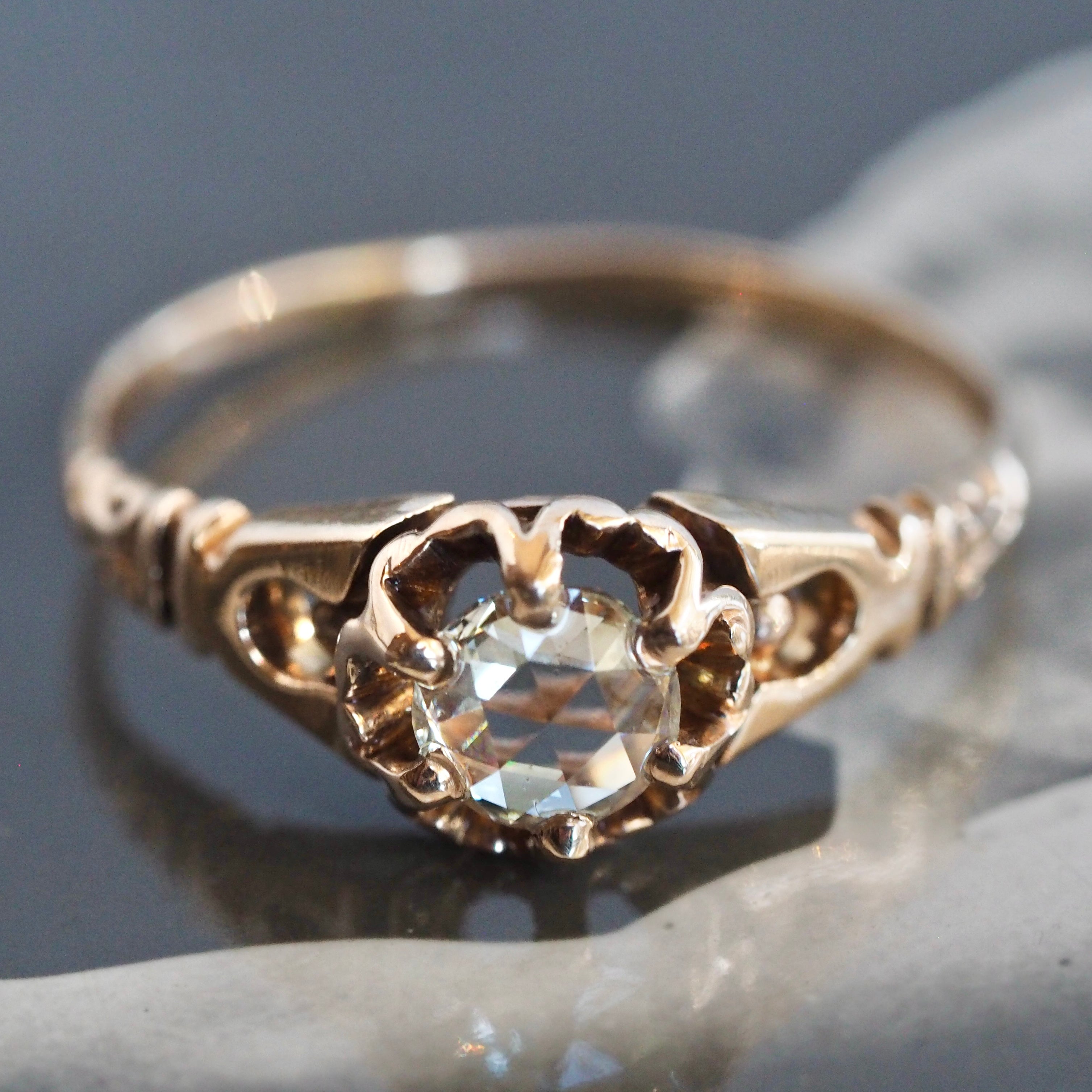 Antique Victorian 14k Gold Rose Cut Diamond Ring