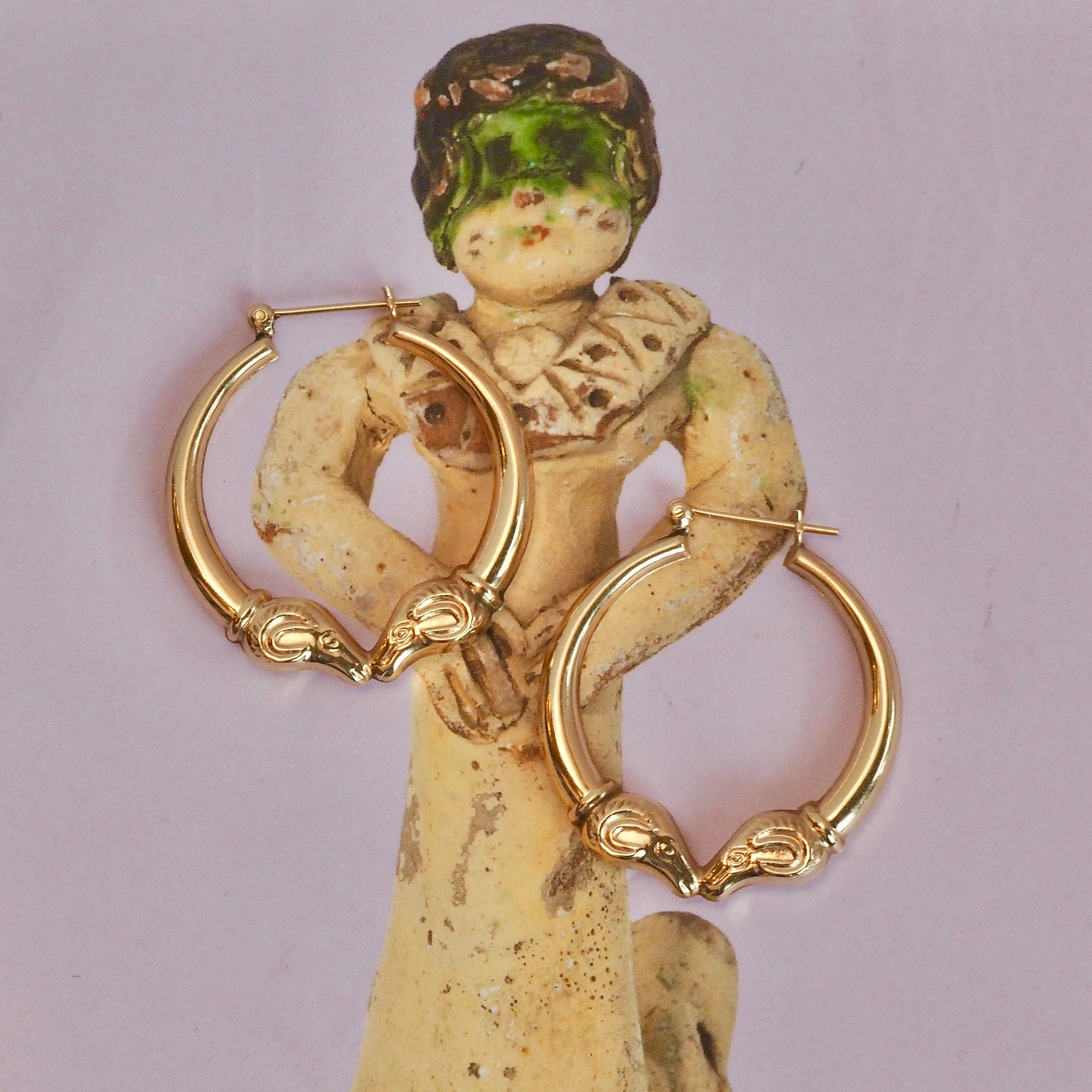 Vintage 14k Gold Ram Hoops