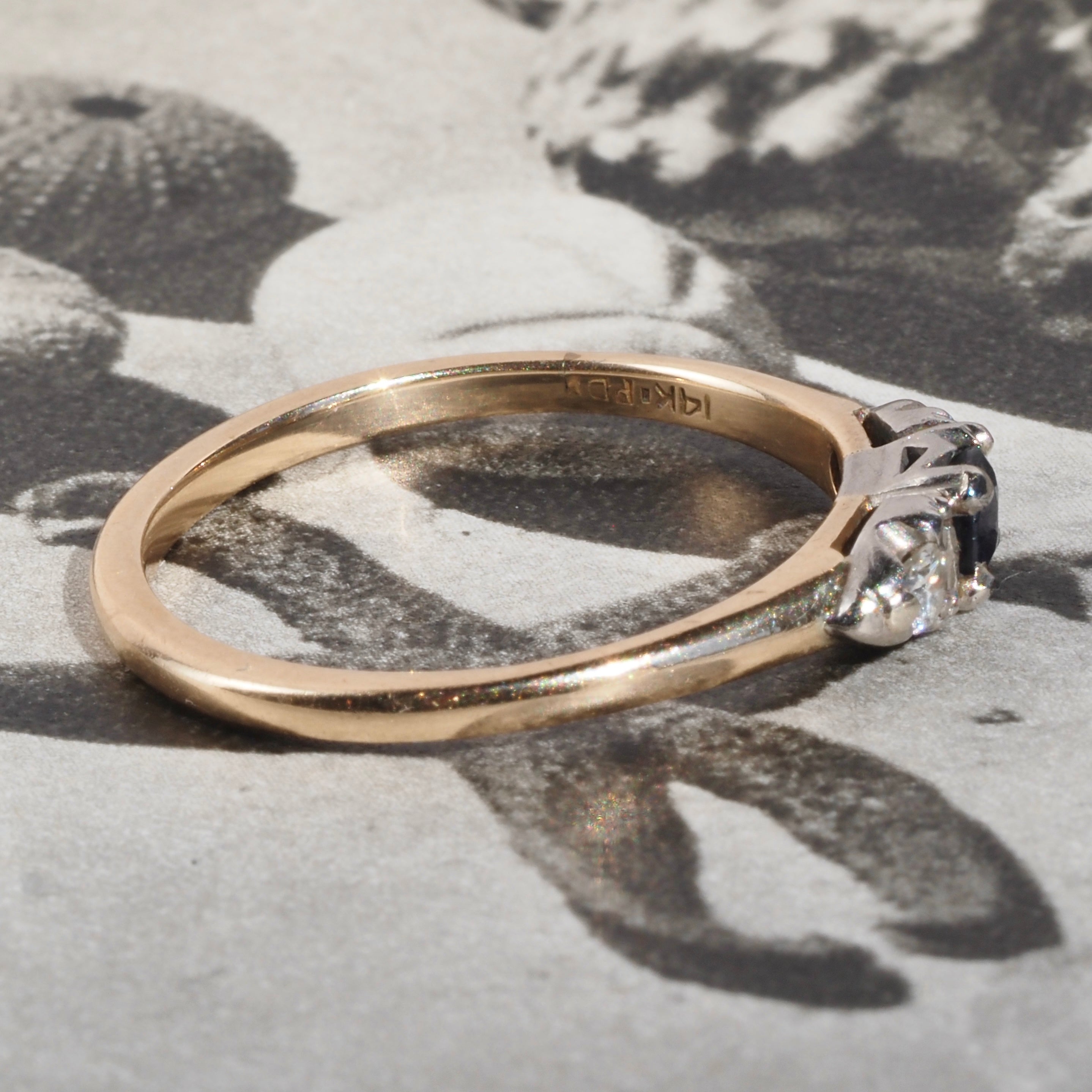 Antique Sapphire and Diamond 14k Gold Two-Tone ring
