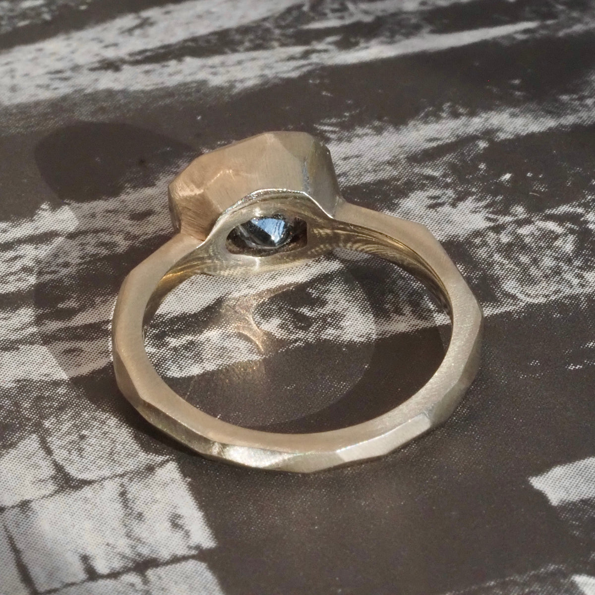 Raw 2ct Diamond Brushed 14k Gold Engagement Ring