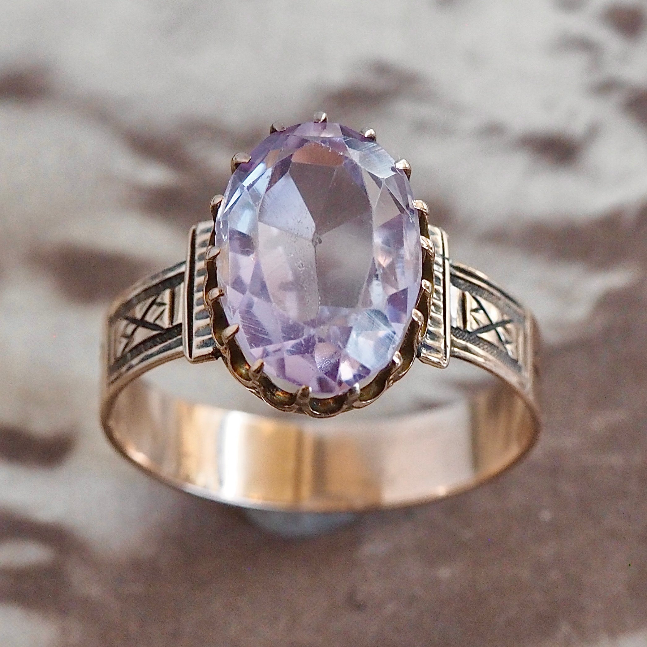 Victorian 10k Gold Rose De France Amethyst Ring