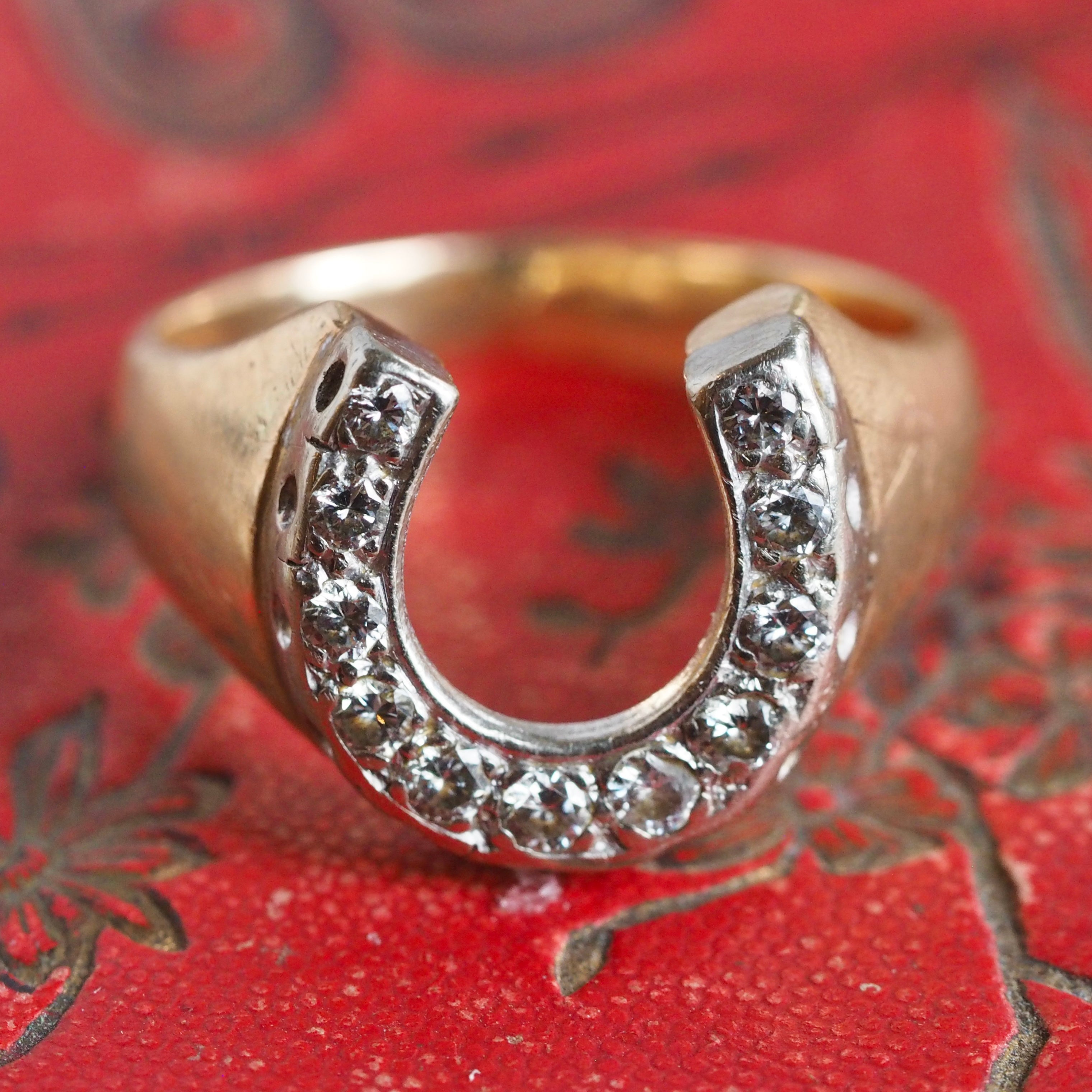Vintage 14k Gold Diamond Horseshoe Ring