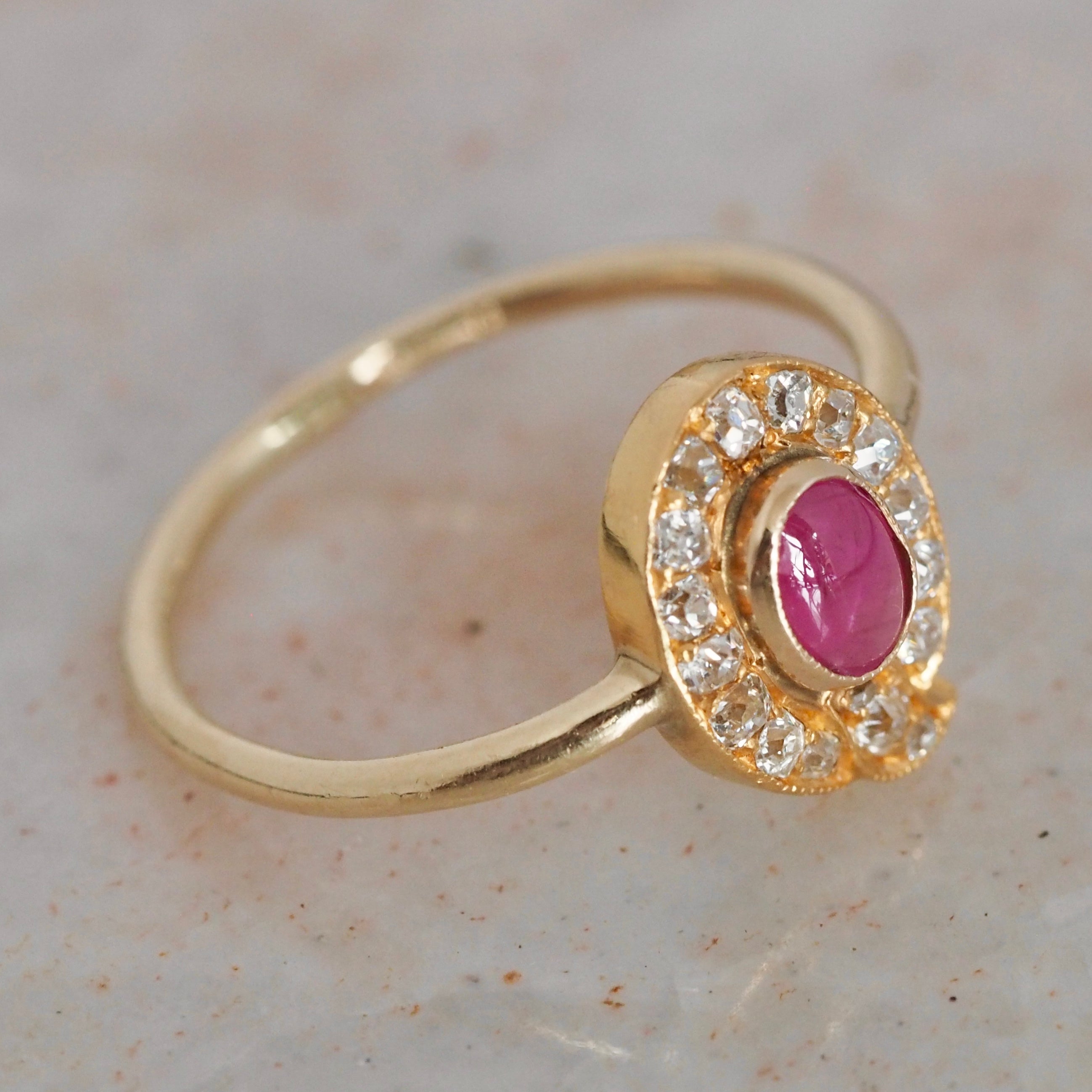 Antique 14k Gold Natural Ruby Old Mine Cut Diamond Q Ring