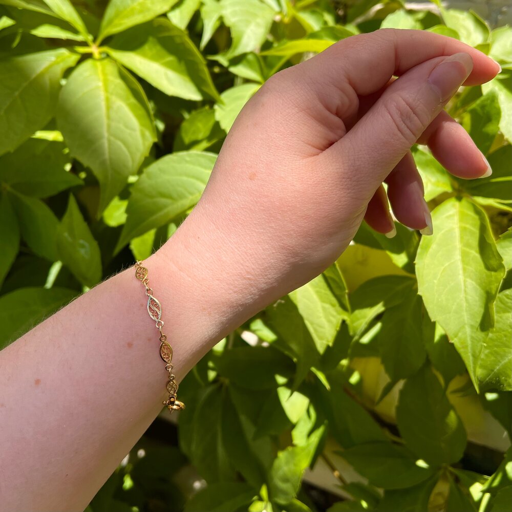 Vintage 14k Gold Filigree Link Bracelet