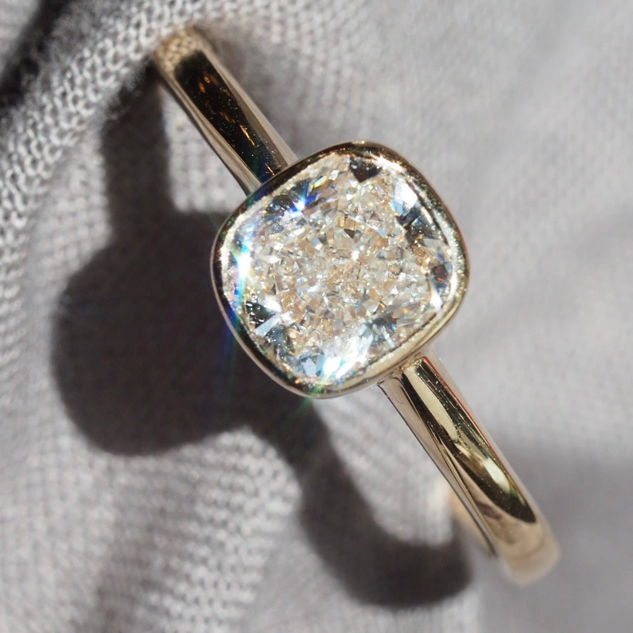 Cushion Modified Brilliant Cut 1.20ct Diamond 18k Gold Solitaire Engagement Ring