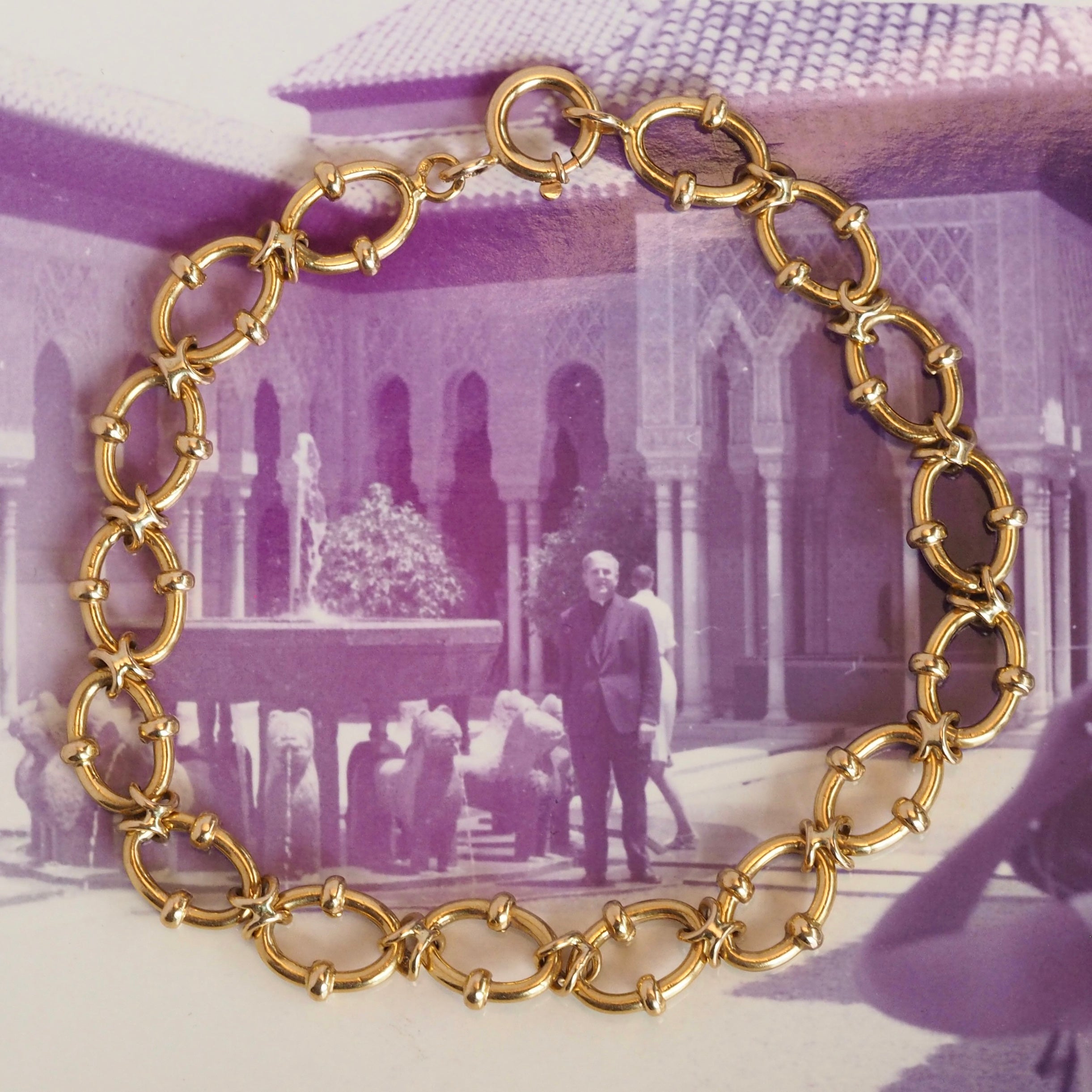 Vintage Portuguese 19k Gold Banded Oval Chain Bracelet