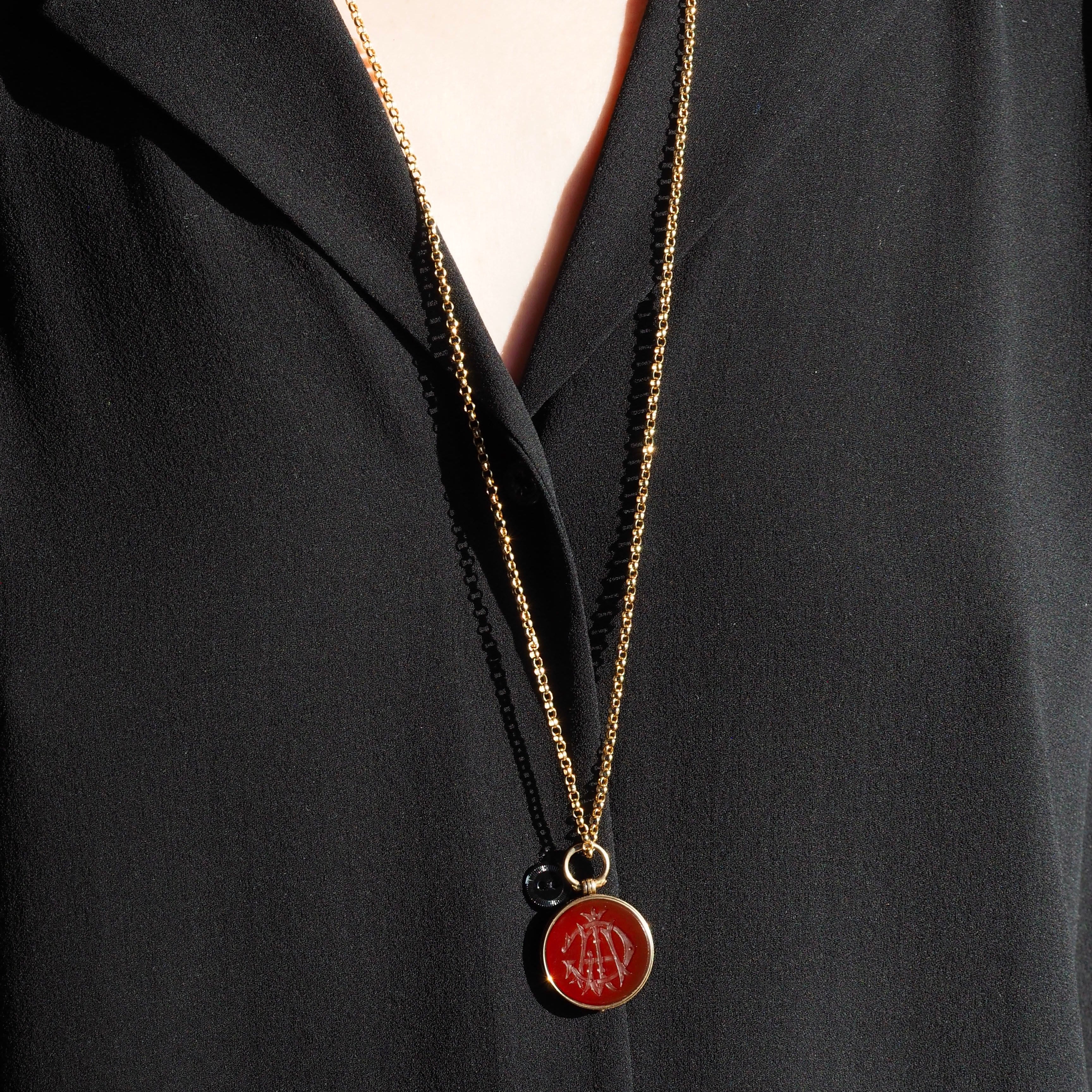 Antique Victorian Carnelian & c. 1795 22k Spade Guinea Coin Locket
