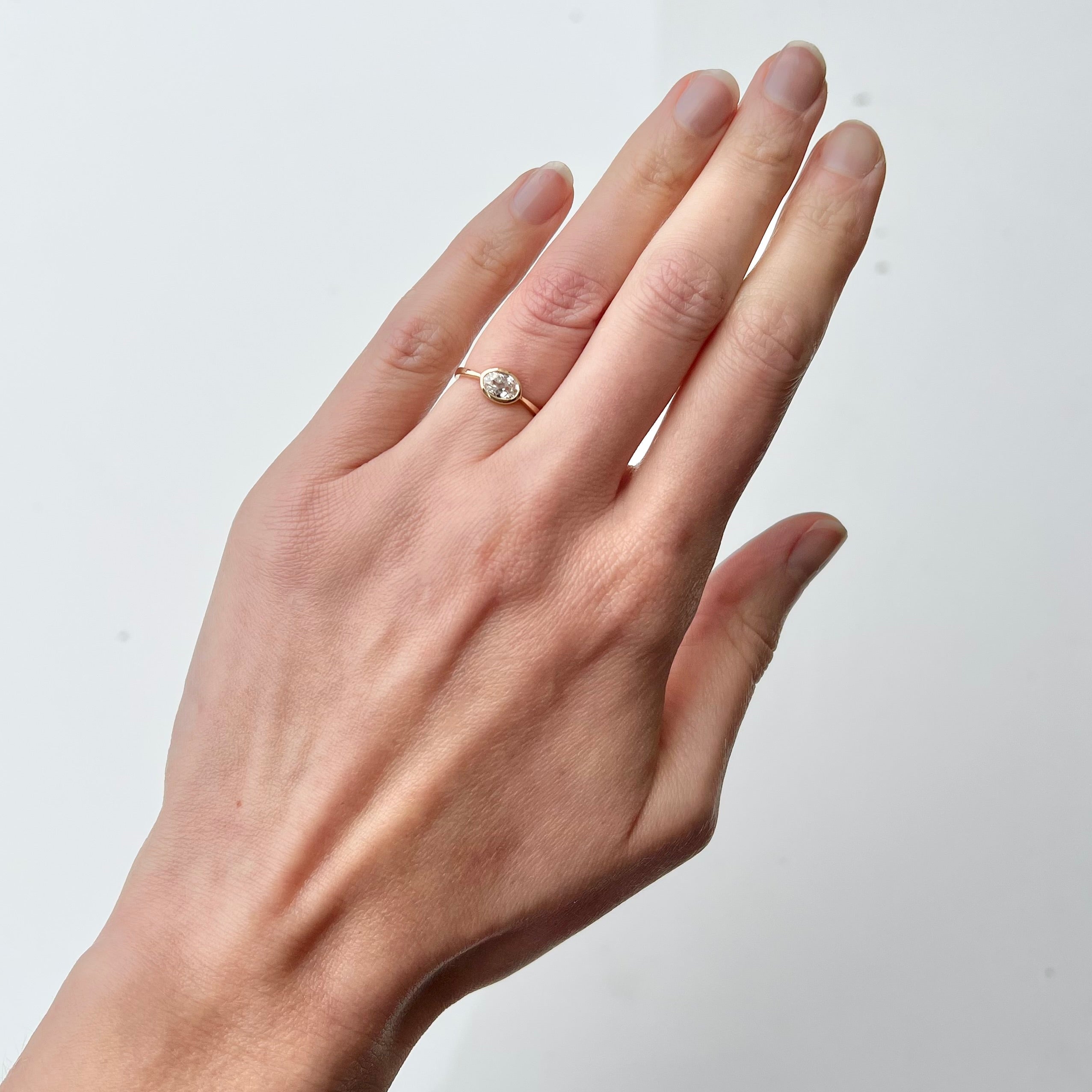 Oval Old European Cut Diamond Solitaire 14k Gold Engagement Ring