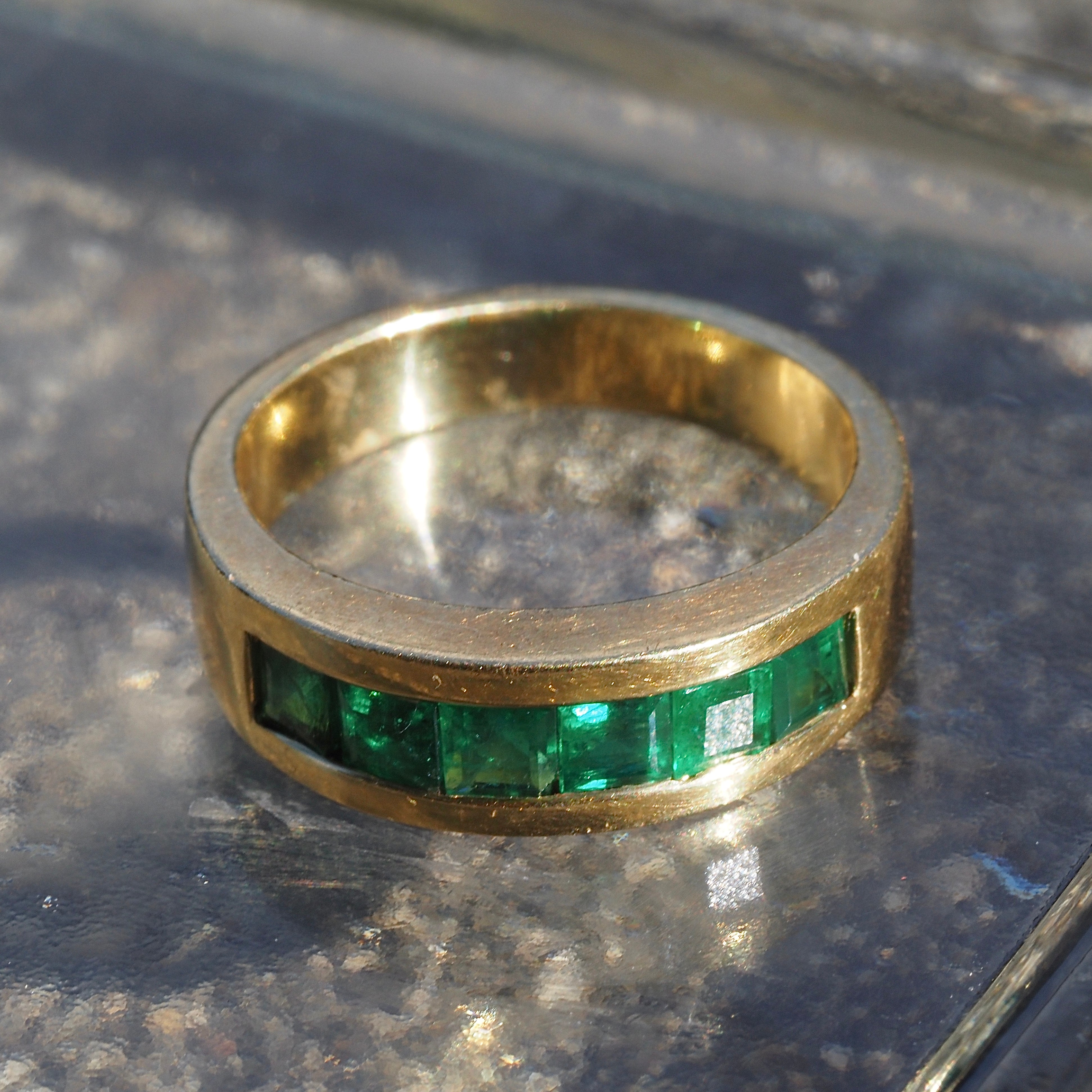 Vintage Italian 18k Gold Emerald Channel Set Band
