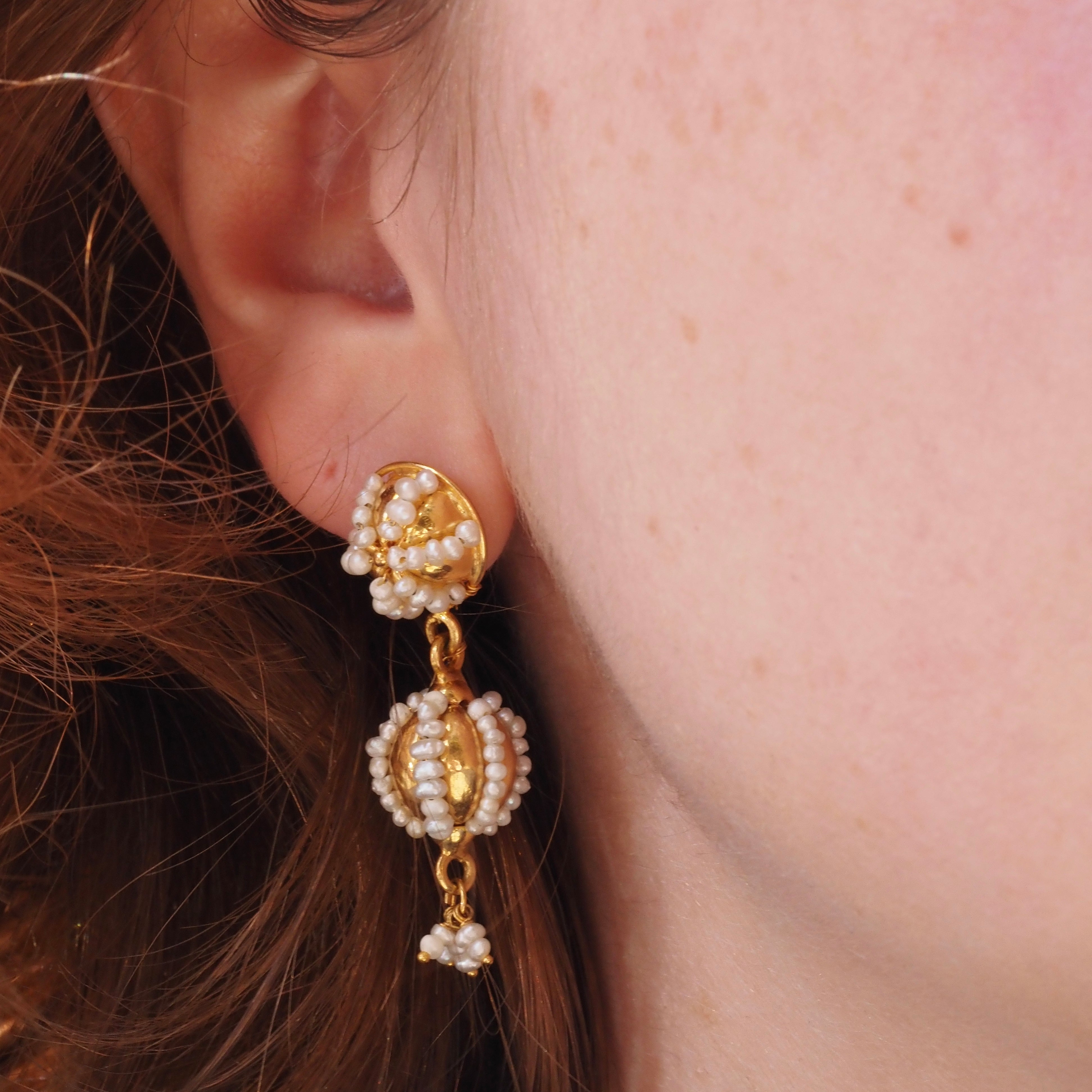 Vintage 21k Gold Seed Pearl Earrings