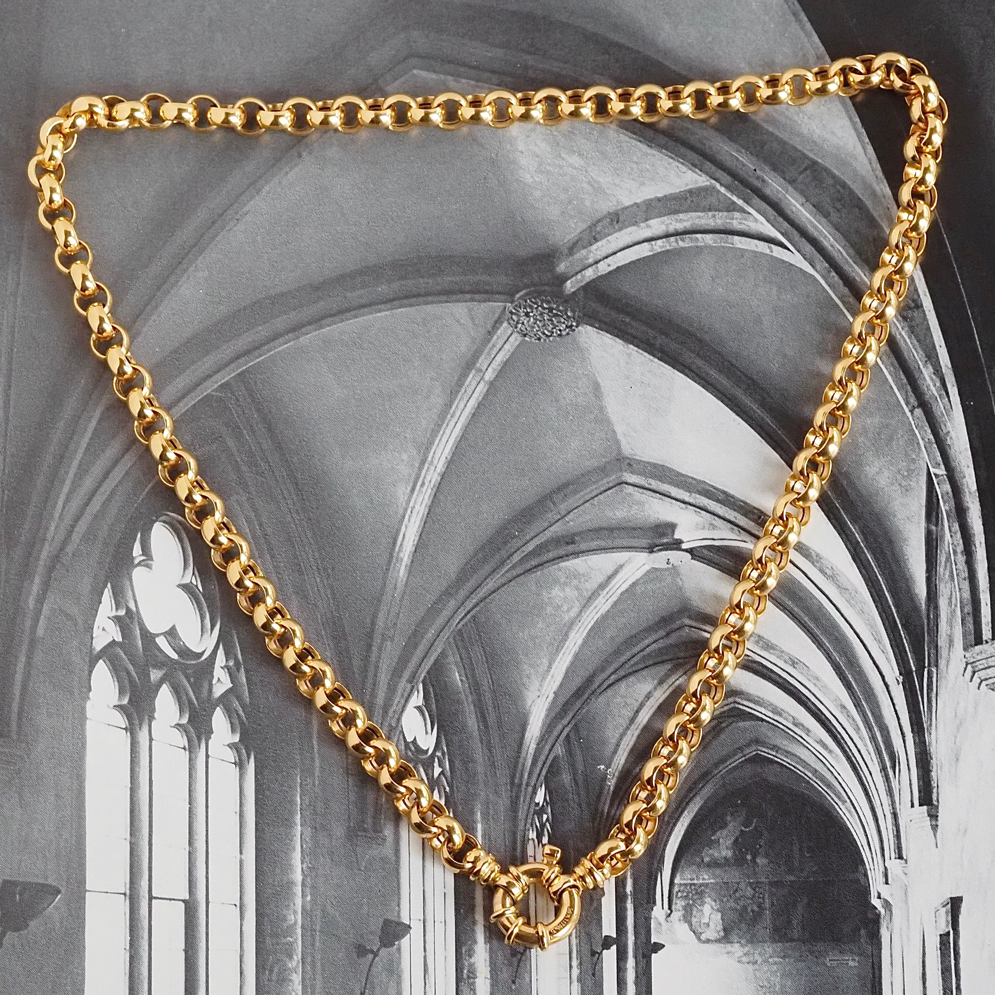 Vintage Italian 14k Gold Rolo Chain Necklace with Bolt Clasp