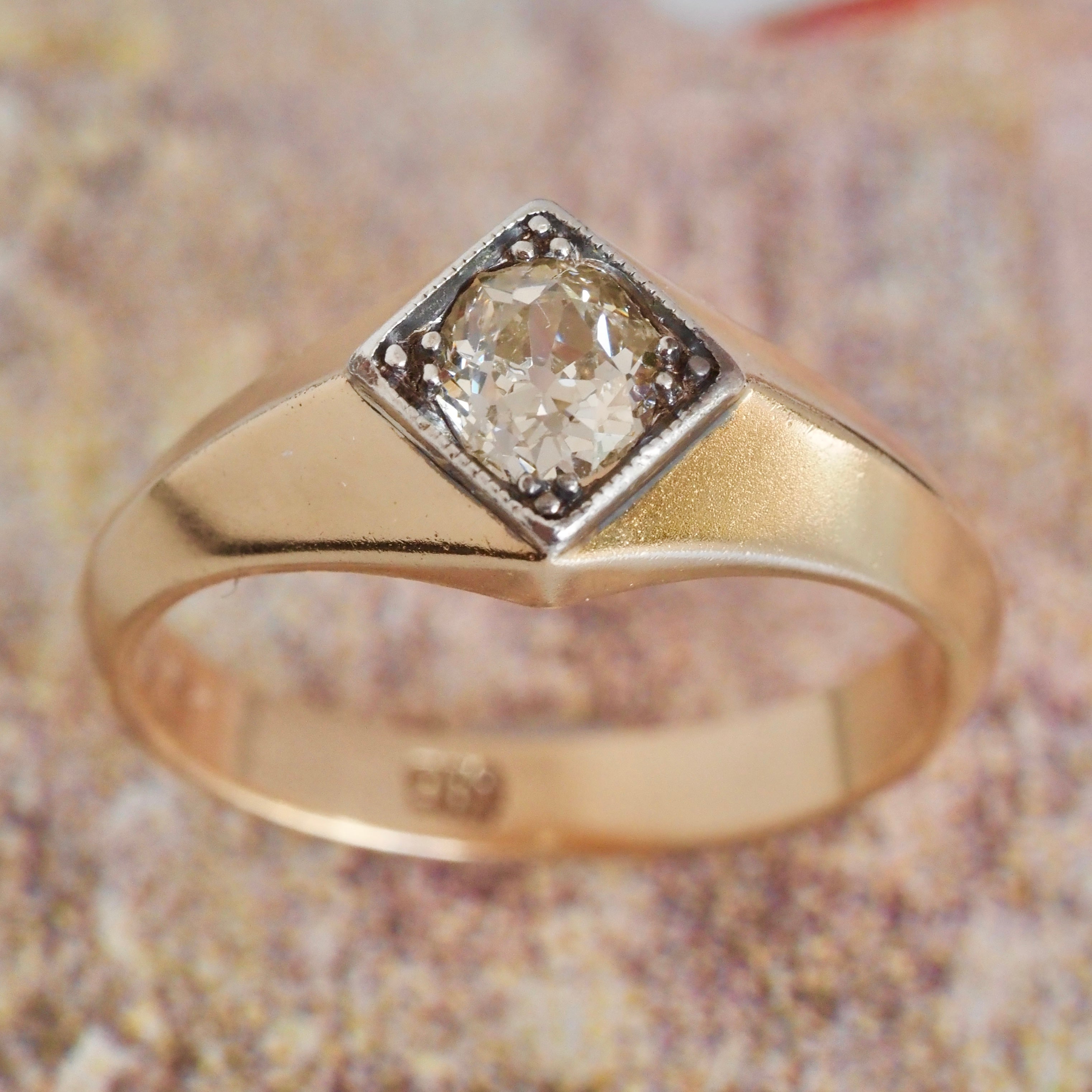 Vintage 14k Gold Old Mine Cut Diamond Geometric Ring