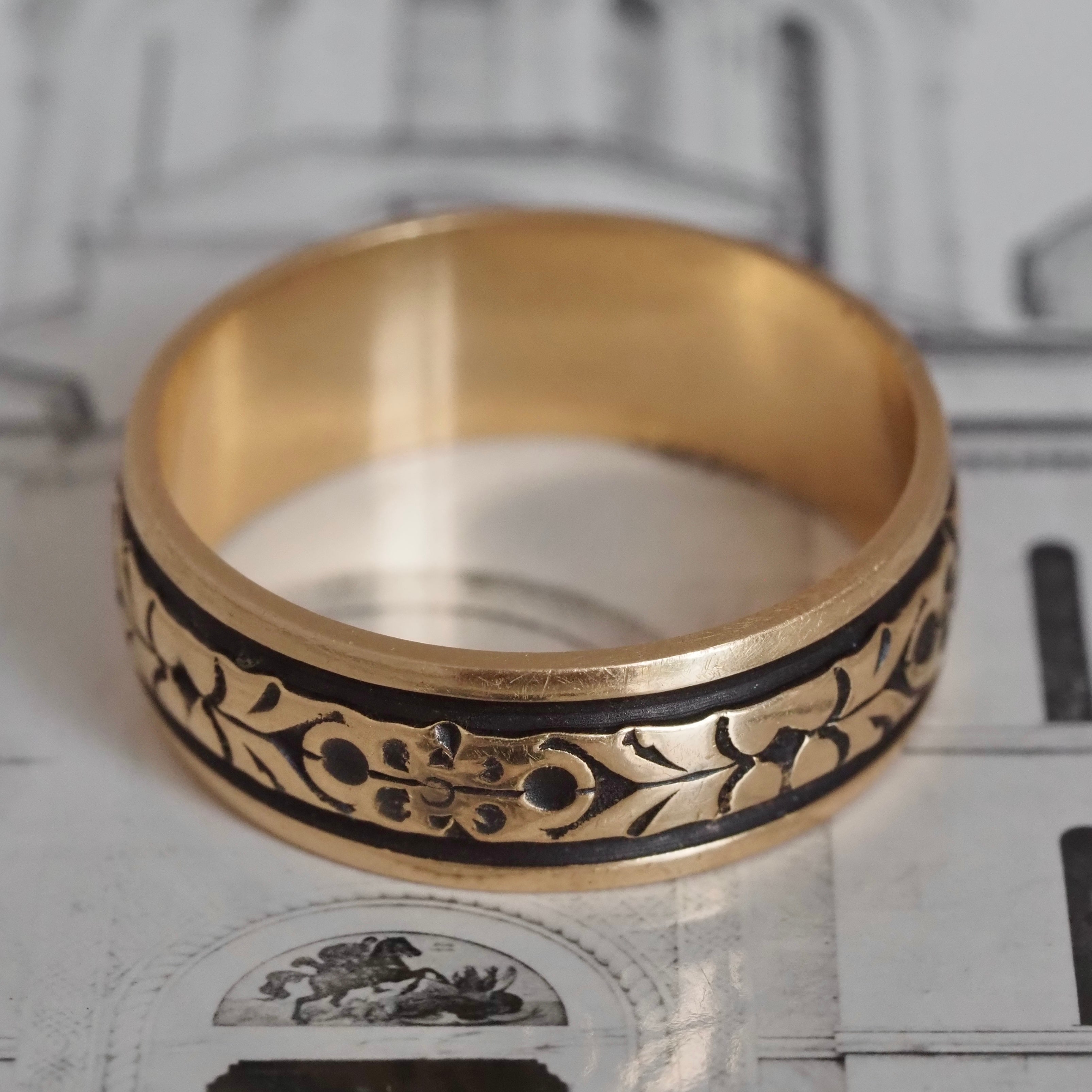 Vintage Enamel Floral 14k Gold Band