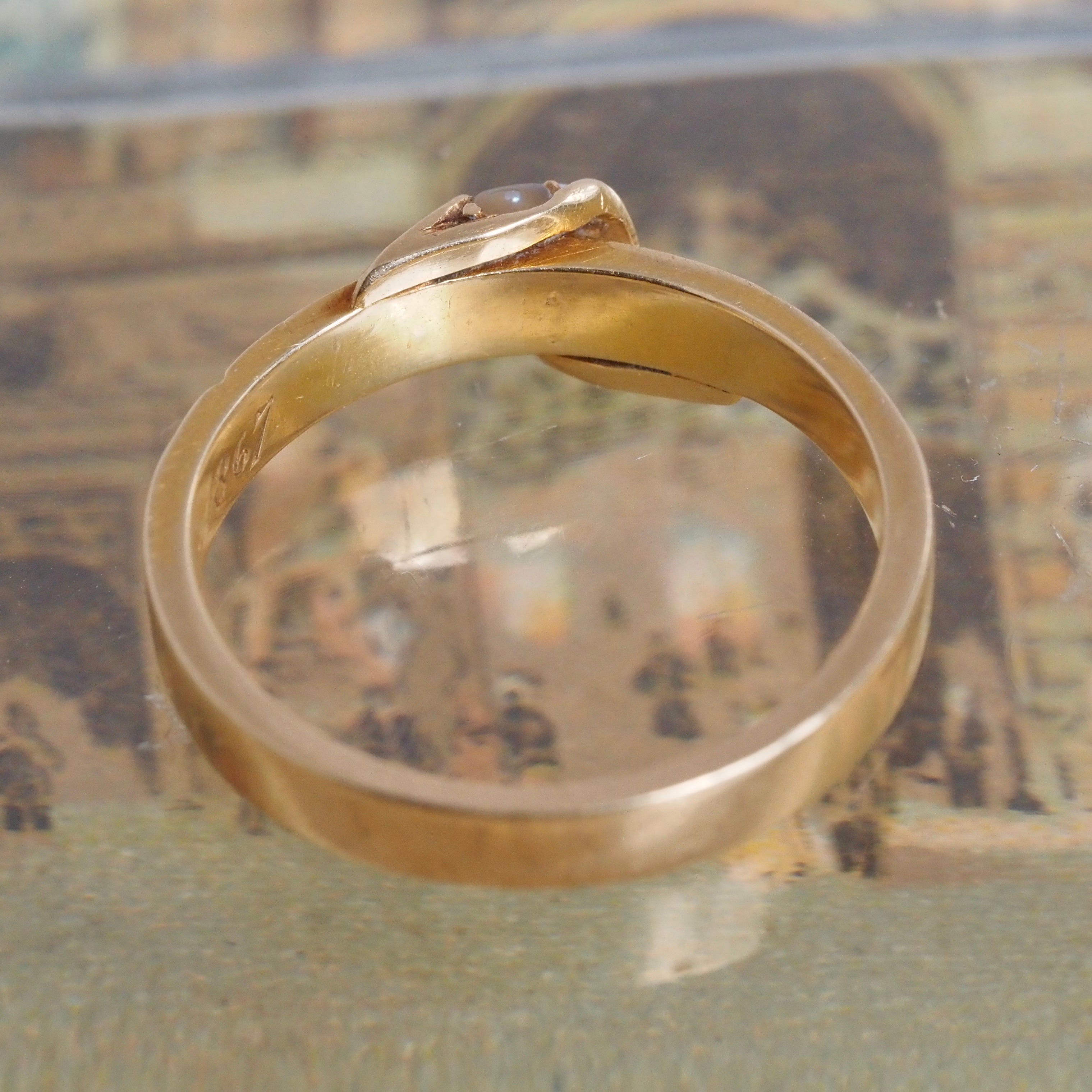 Antique Victorian c. 1867 Seed Pearl Coral 18k Gold Ring